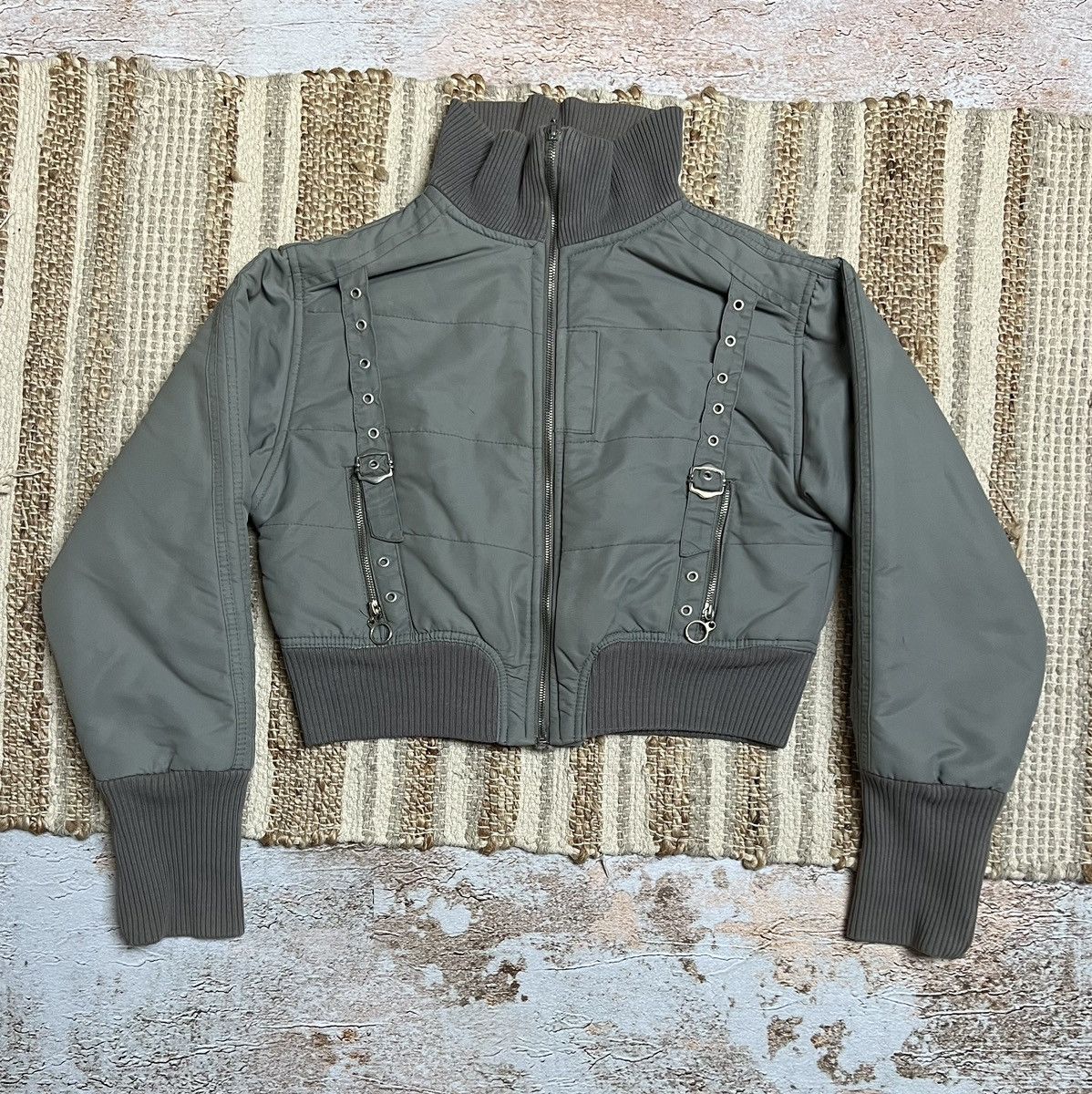 image of Avant Garde x Vintage Japanese Bondage Cropped Bomber Jacket in Grey, Women's (Size Small)