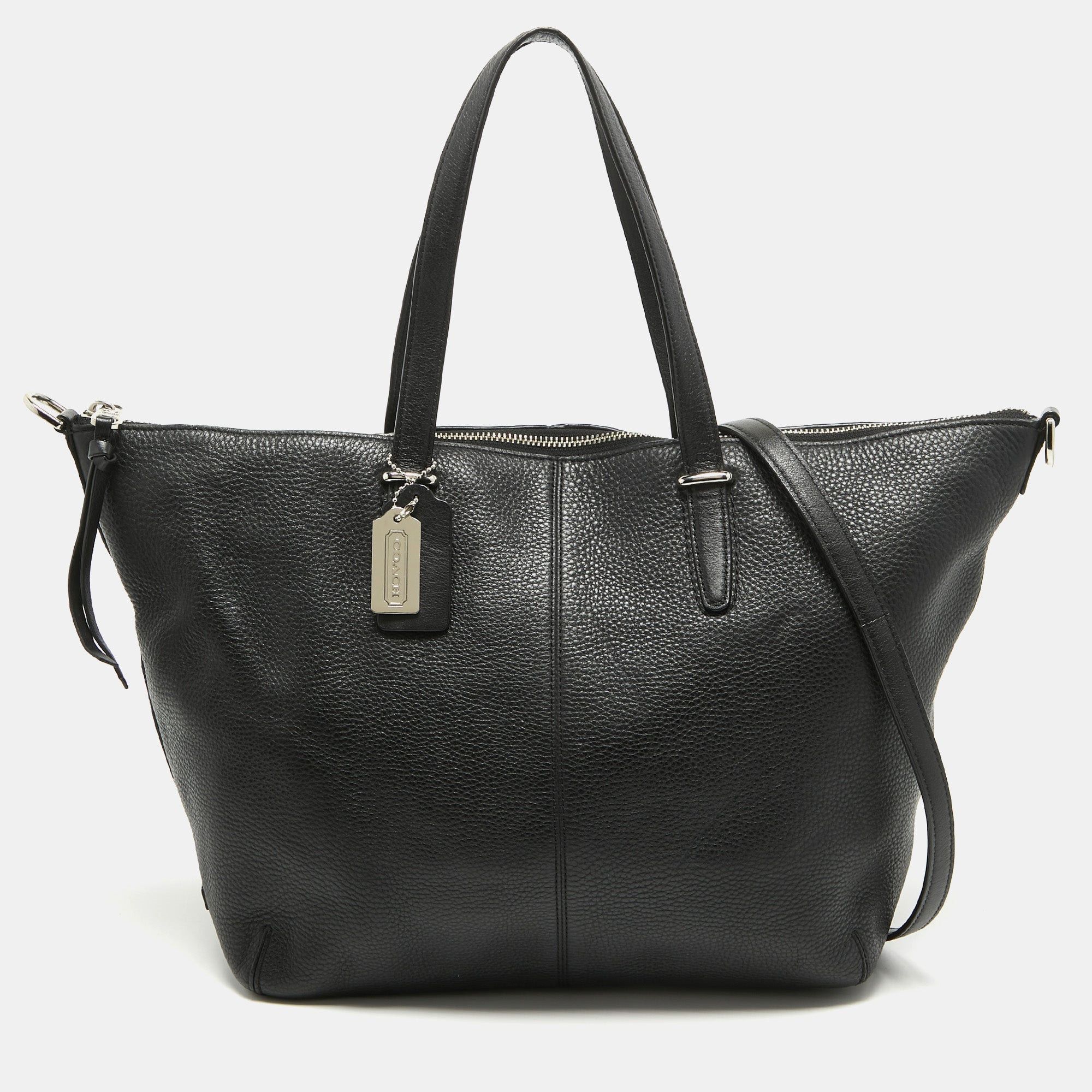 image of Coach Black Leather Bleecker Zip Tote, Women's