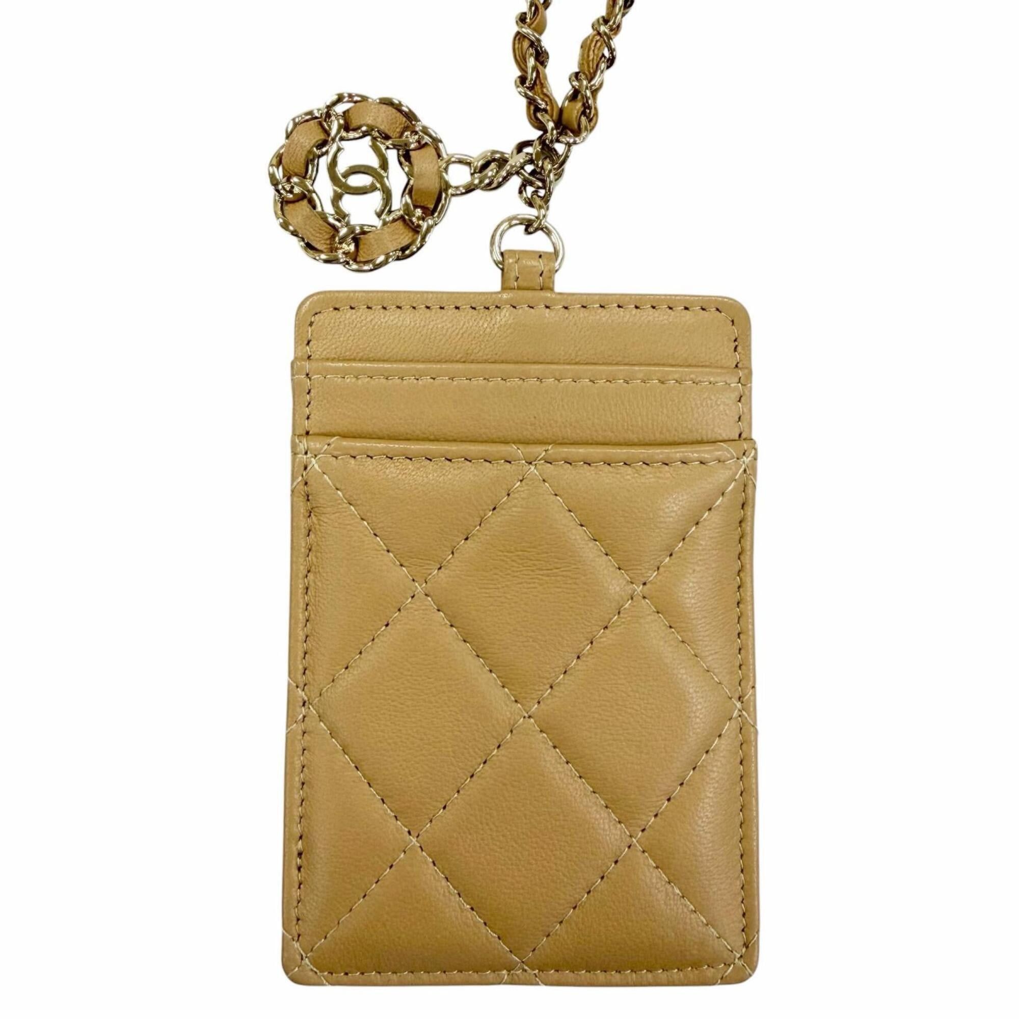 Chanel CHANEL AP0711 Lambskin Coco Mark Matelassé Card Case with Chain Shoulder Strap, Beige, Gold Hardware, Made in Italy, Women's, Box and Dust Bag. Size ONE SIZE - 1 Thumbnail