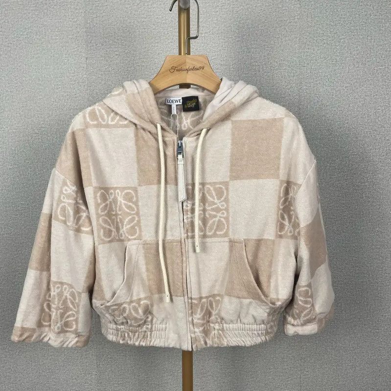 Loewe Cropped Beige Hoodie for Women 0089