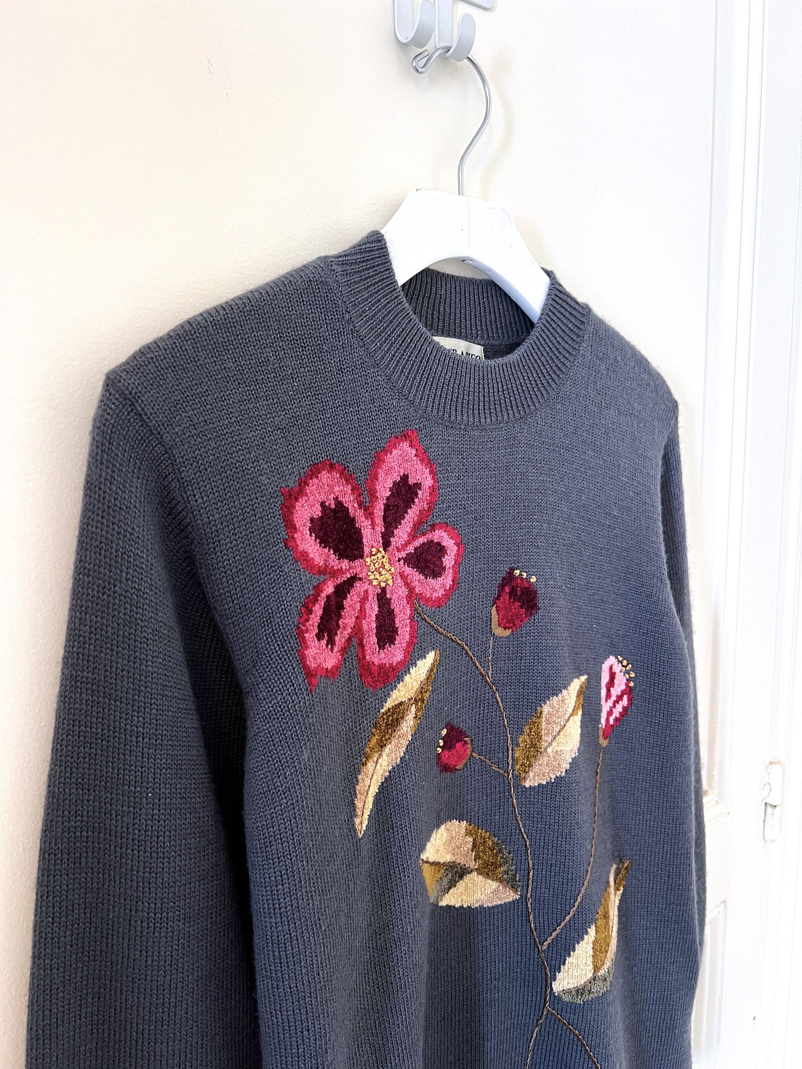 Vintage Intarsia Flower Sweater Size M / US 6-8 / IT 42-44 - 3 Thumbnail