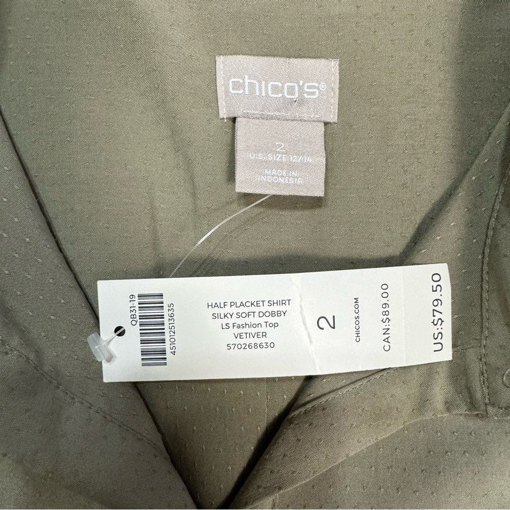 Chicos NWT New $80 Chico's Silky Soft Dobby Half-Placket Shirt Siz Size L / US 10 / IT 46 - 8 Thumbnail