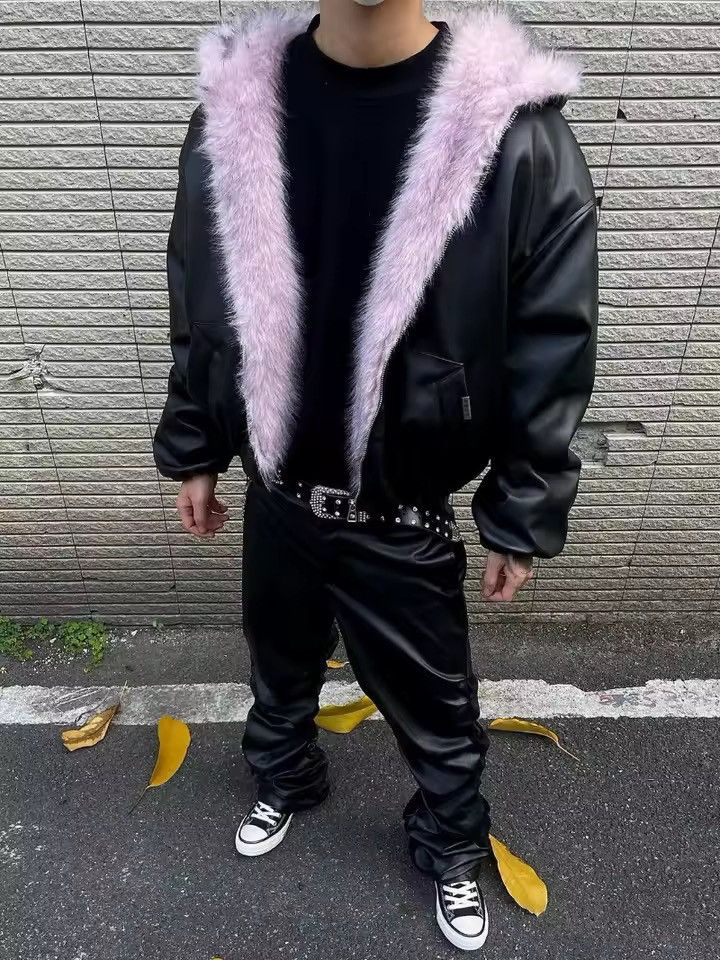Japanese Brand Black Faux Leather Jacket with Fur Collar Size US M / EU 48-50 / 2 - 7 Thumbnail