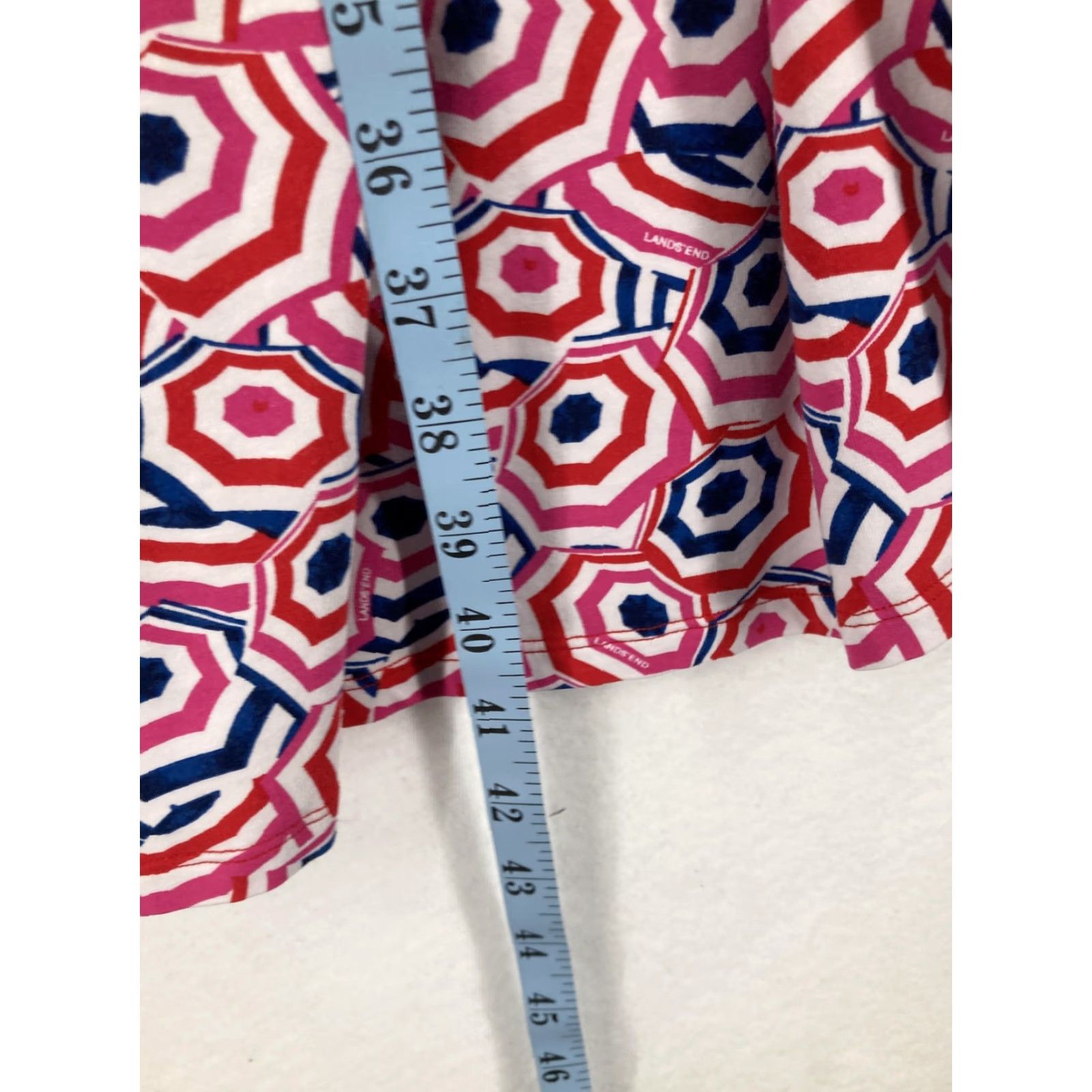Lands' End Lands' End Dress Womens 2X 20W-22W Red Blue Geometric Print A-Line Stretch Dress Size XXL / US 16-18 / IT 52-54 - 5 Thumbnail
