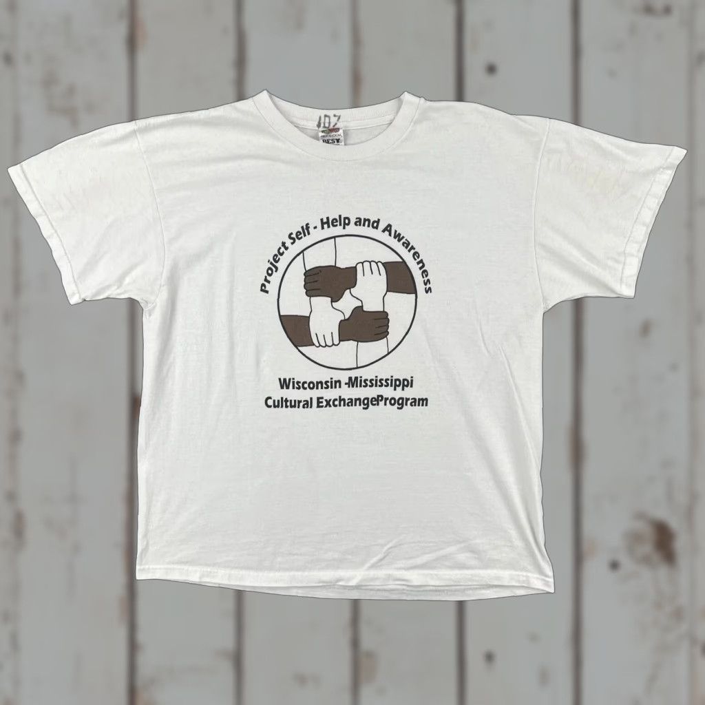 Fruit Of The Loom VINTAGE Fruit of the Loom White T Shirt Mens XL Wisconsin to Mississippi Cultural Exchange Graphic Tee 1990s Short Sleeve Cotton Size US XL / EU 56 / 4 - 1 Thumbnail