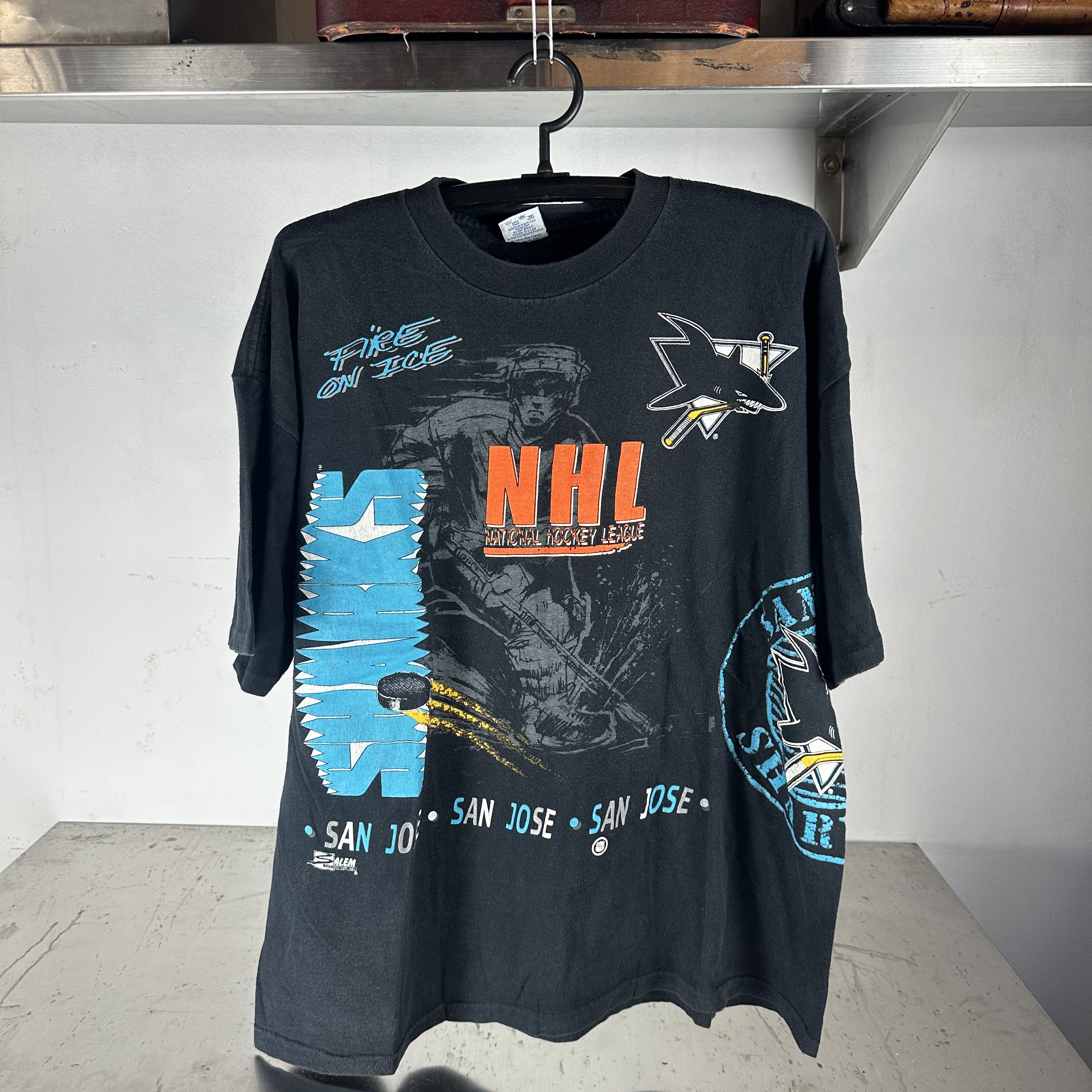 Vintage ​90s San Jose Sharks Fire On Ice NHL AOP Salem XL T-shirt Size US XL / EU 56 / 4 - 1 Thumbnail