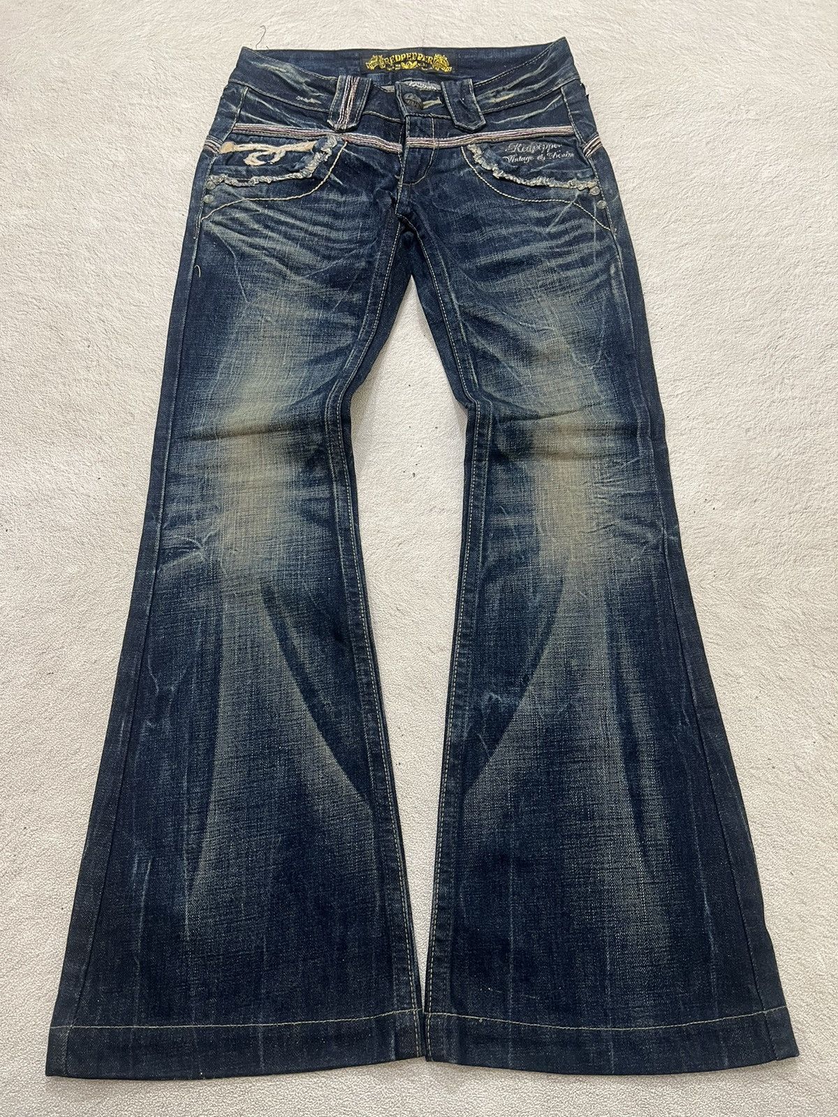 If Six Was Nine 2000s Red Pepper Vkei Embroidery Flare Mudwash Jeans y2k Lgb Size US 27 - 2 Thumbnail