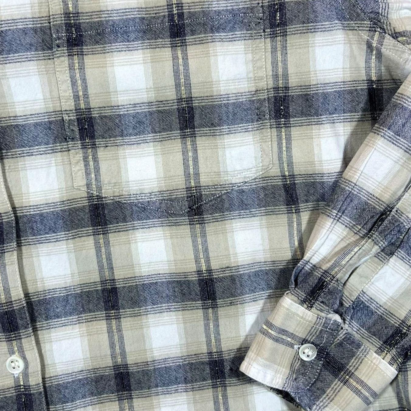 Vintage Lemon Grass Grey Beige White Plaid Check Long Sleeve Flannel Shirt Women's XXL Size XXL / US 16-18 / IT 52-54 - 3 Thumbnail