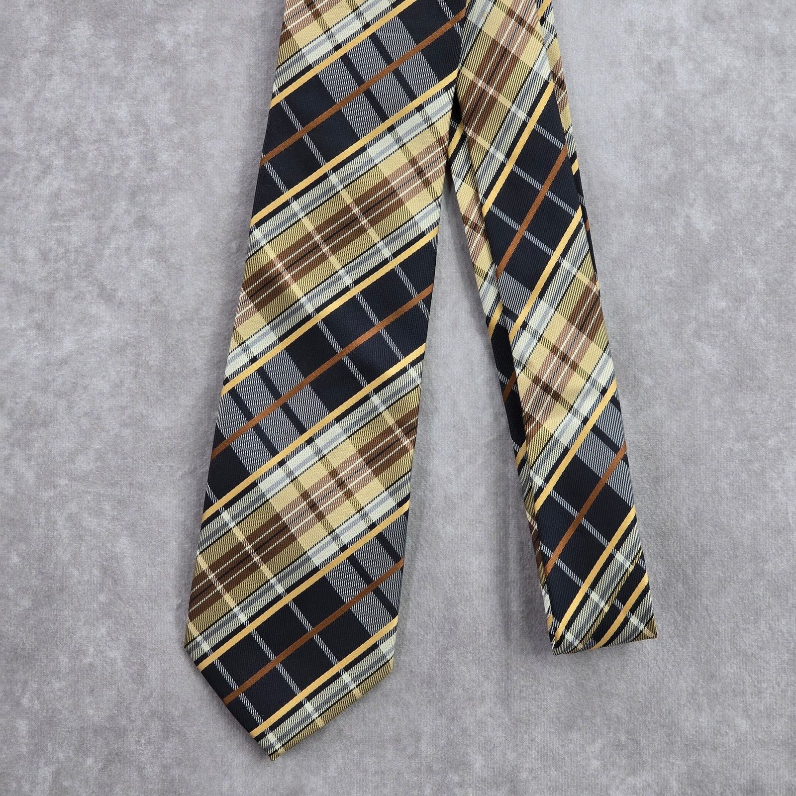 Bergamo New York Bergamo New York Black Gold Plaid Tartan 100% Poly Neck Tie Size 30 - 2 Thumbnail