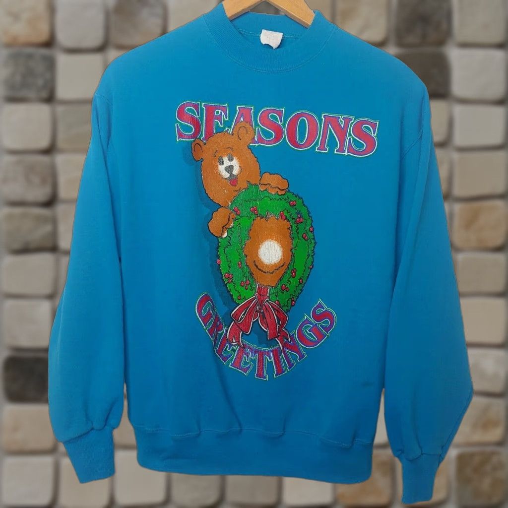 Vintage VINTAGE Seasons Greetings Sweatshirt Turquoise Large XL Unisex Adults Size US XL / EU 56 / 4 - 1 Thumbnail
