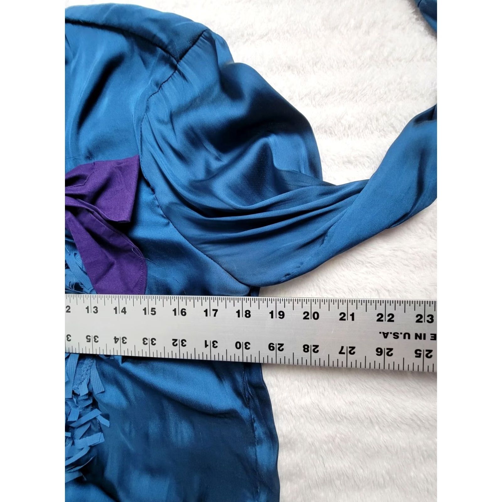 Vintage Mahina Womens Silky Blue Purple Bow & Fringe Blouse Top Medium Long Sleeve Boho Size M / US 6-8 / IT 42-44 - 6 Thumbnail
