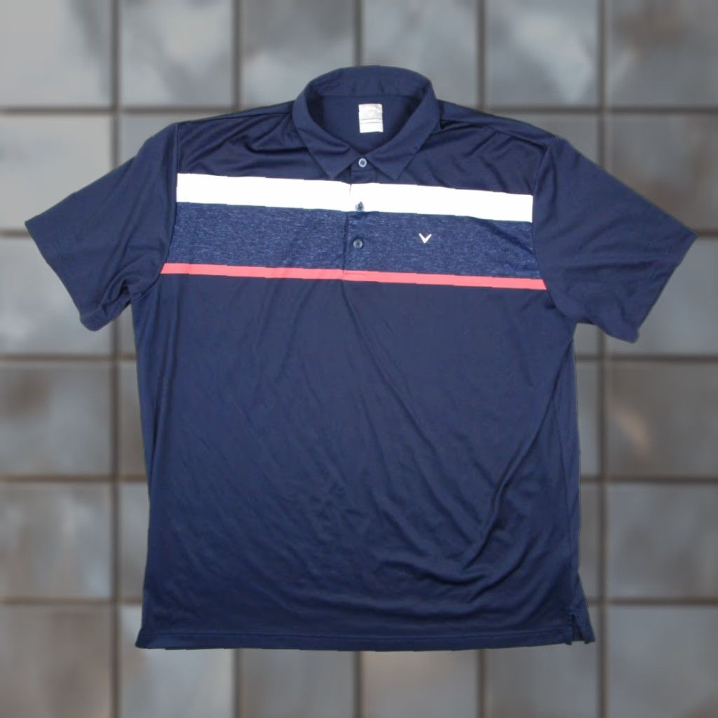 Callaway Callaway Polo Shirt Mens 2XL Dark Blue Opti Dri Striped Short Sleeve Golf Performance Polyester Polo Shirt Mens Regular Blue Size US XXL / EU 58 / 5 - 1 Thumbnail