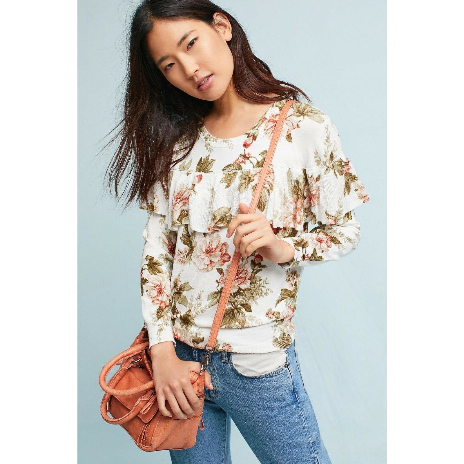 Anthropologie New Harlyn Floral Ruffled Pullover $118 Small Long Sleeve Size S / US 4 / IT 40 - 2 Thumbnail