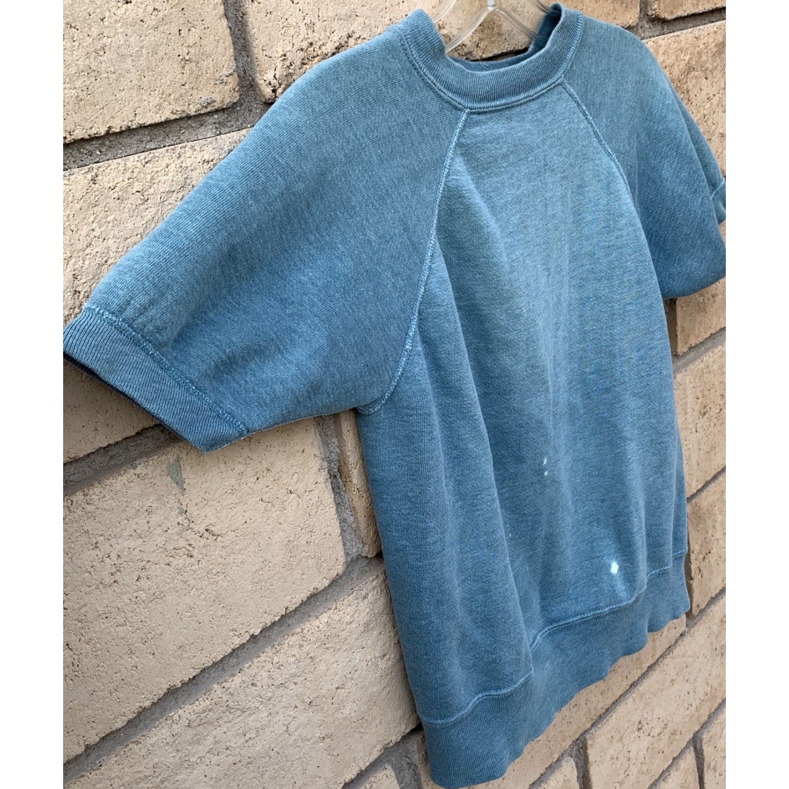 Vintage VINTAGE Raglan Short Sleeve Sweatshirt Blue XS Pullover Distressed Bleached Spots Popover Jumper Greaser Beatnik Worn Untypical Vintage Size US XS / EU 42 / 0 - 4 Thumbnail