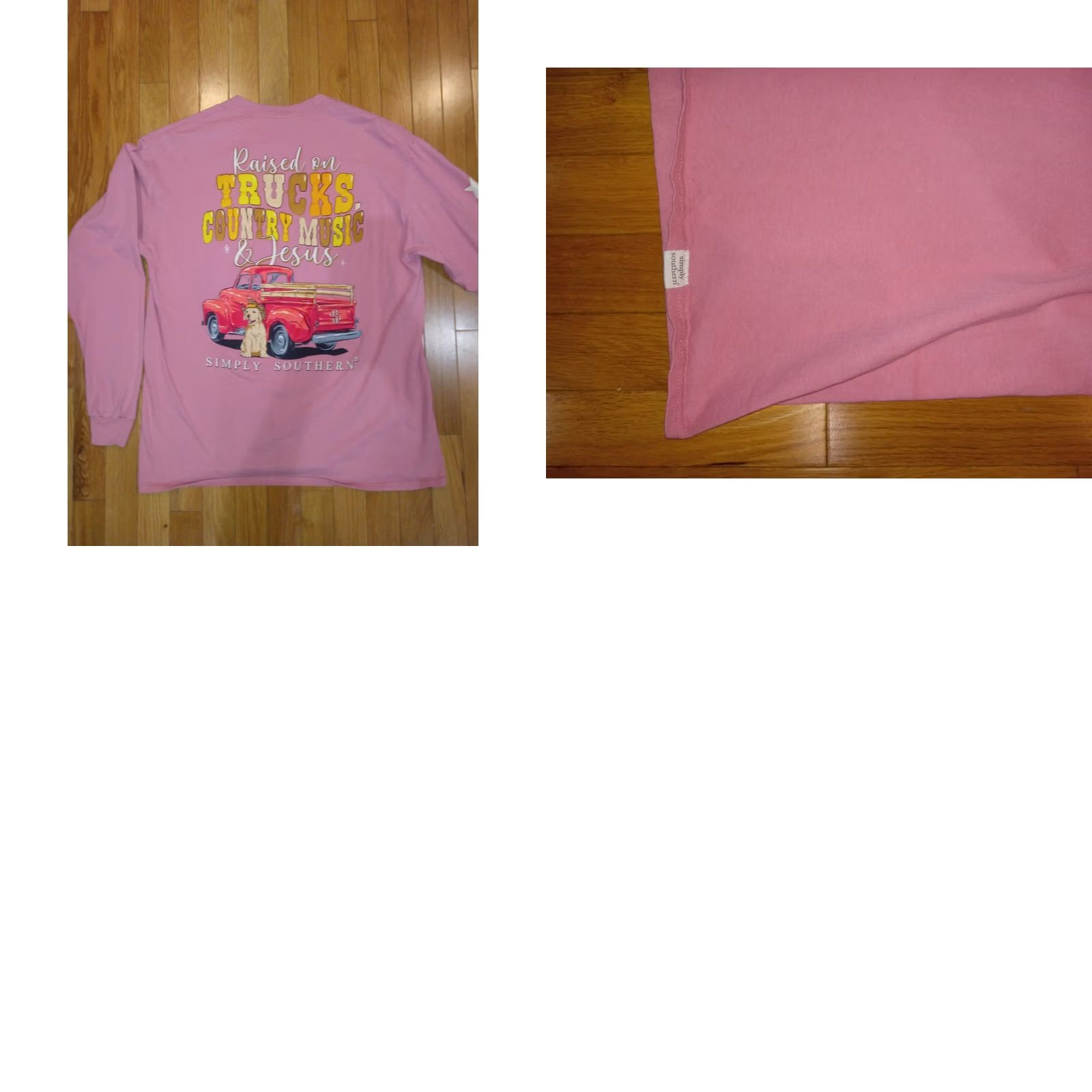 Vintage Simply Southern Raised On Trucks, Country Music, & Jesus Women's Long Sleeve T-Shirt Size L / US 10 / IT 46 - 8 Thumbnail