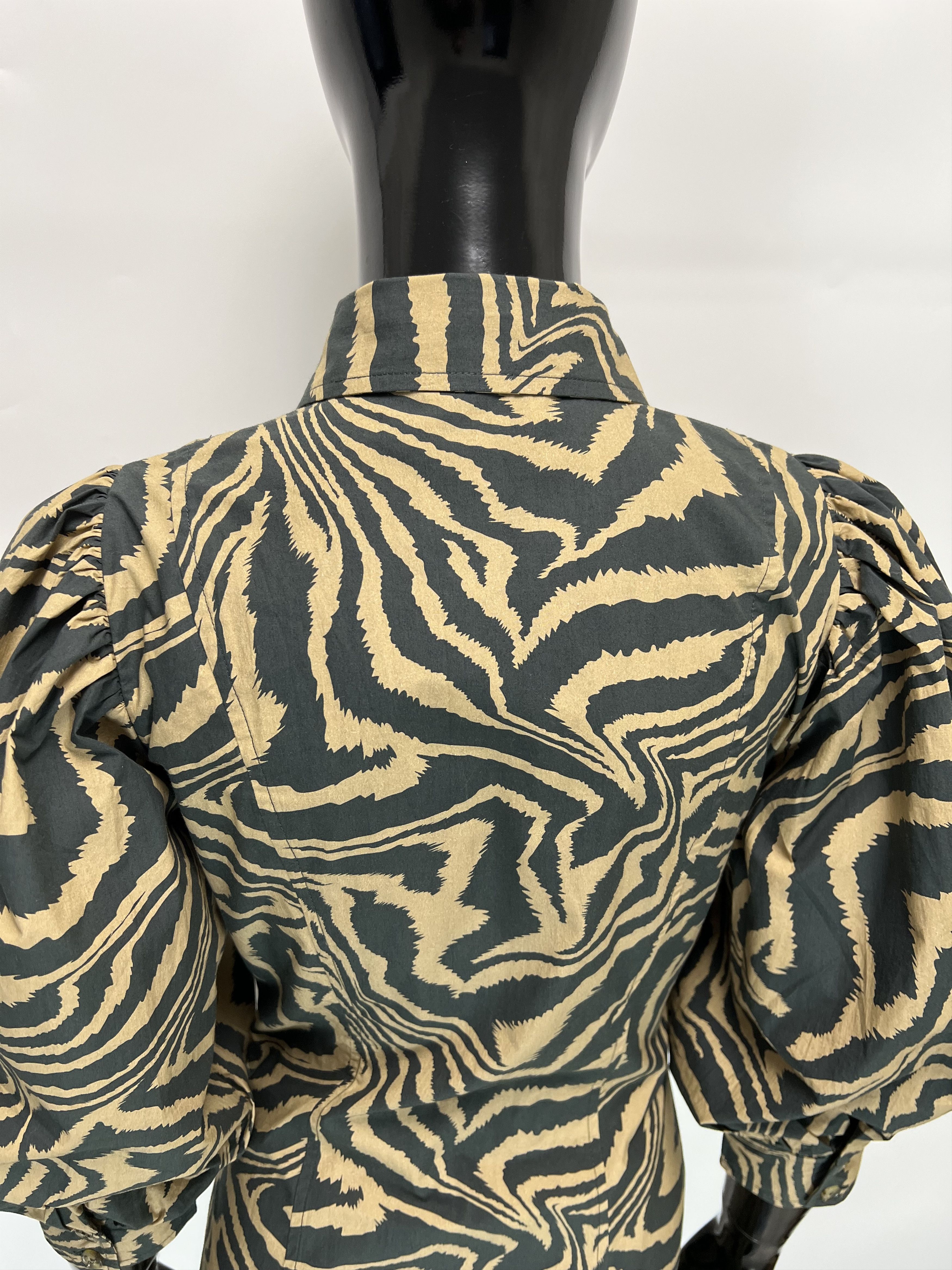 Ganni Ganni Cotton Button Up Puff Sleeves Mini Dress Zebra Print Size XS / US 0-2 / IT 36-38 - 10 Thumbnail
