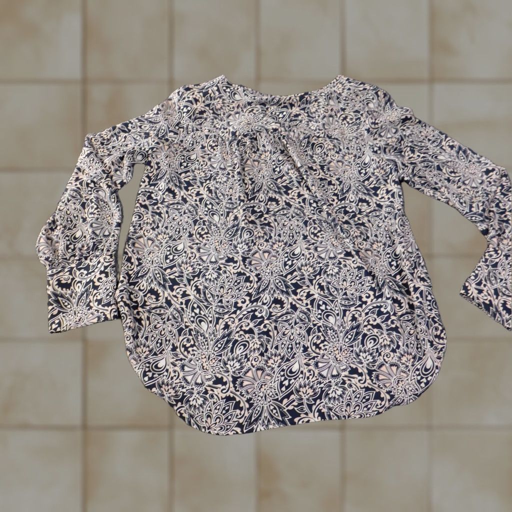 Ann Taylor Loft Top Medium Blue Floral Womens Pullover Coastal Cotton Polyester Casual Shirt Blouse M Womens Regular Knit Size M / US 6-8 / IT 42-44 - 1 Thumbnail
