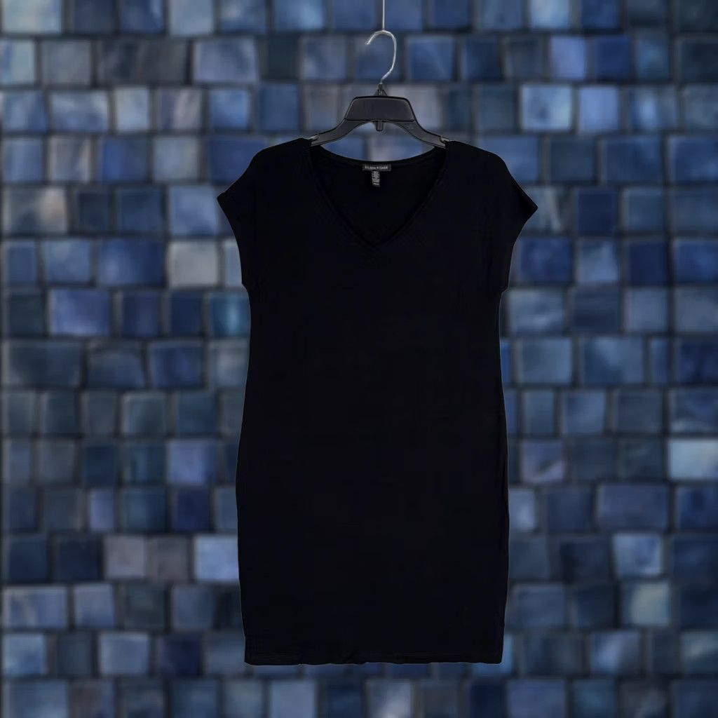 Eileen Fisher Eileen Fisher Dress Womens XS Black V-Neck Short Sleeve Jersey T-Shirt Dress Size XS / US 0-2 / IT 36-38 - 1 Thumbnail