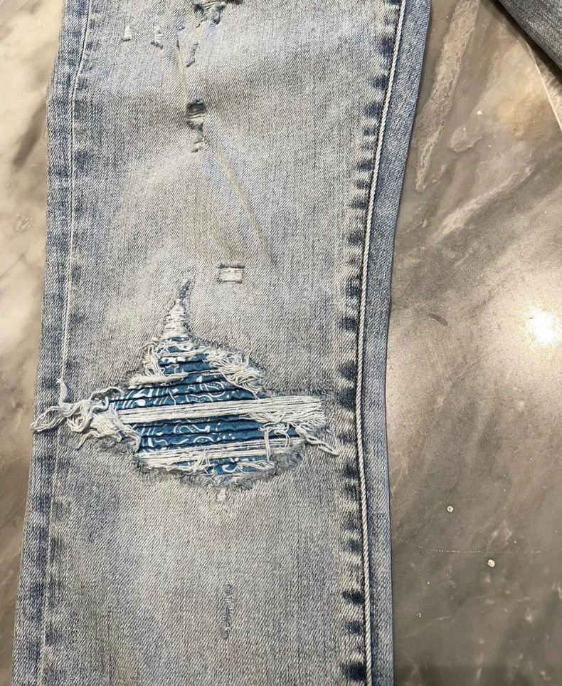 Amiri Amiri cashew flower art spliced blue denim pants Size US 30 / EU 46 - 2 Thumbnail