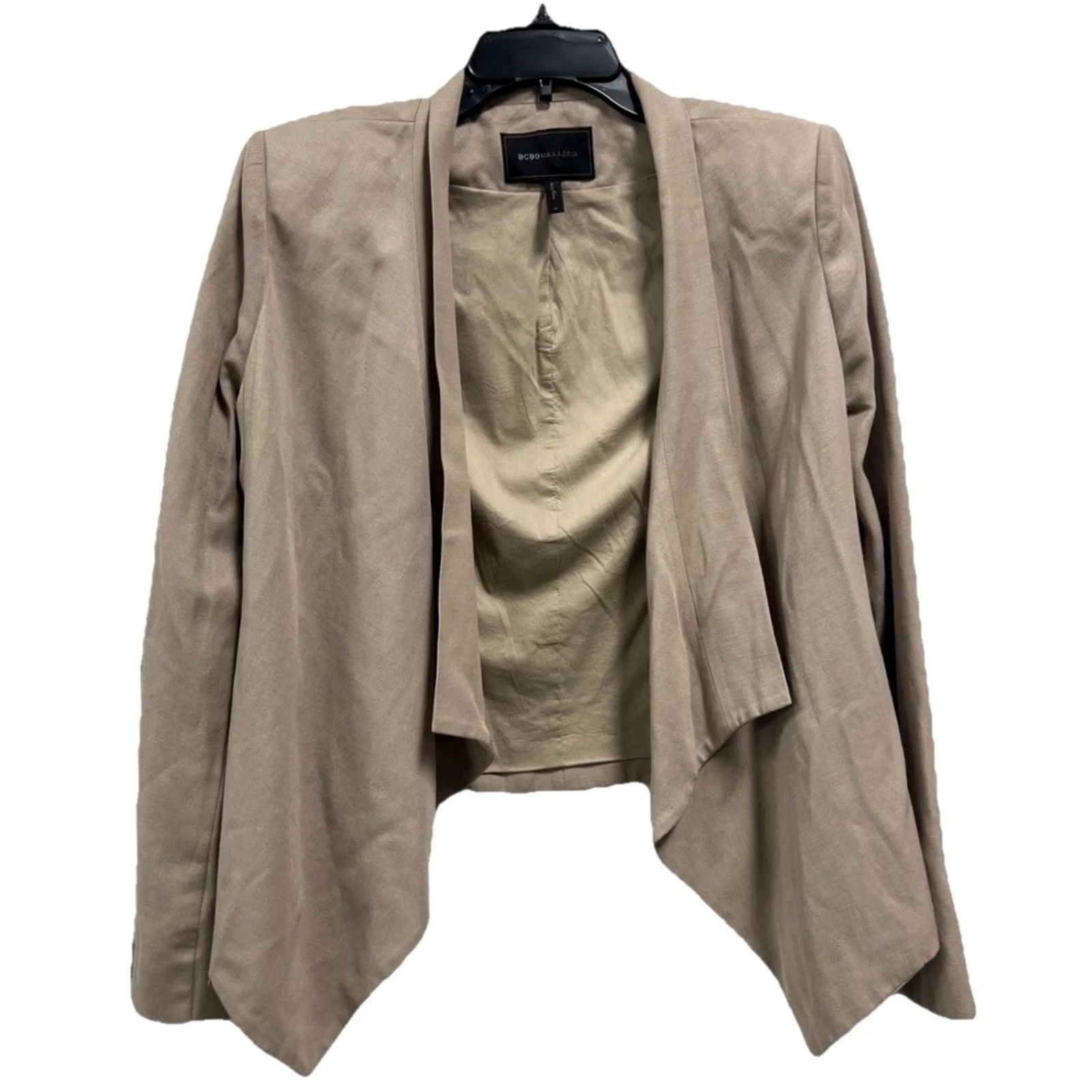 Bcbgmaxazria BCBGMAXAZRIA Women’s Blazer Medium Taupe Draped Open Front Lightweight Moto Waterfall Size M / US 6-8 / IT 42-44 - 2 Thumbnail