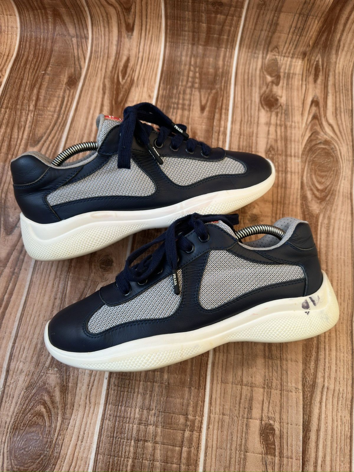 Prada Prada Americas Cup Blue Leather Low Top Sneaks Size US 6 / EU 39 - 10 Thumbnail