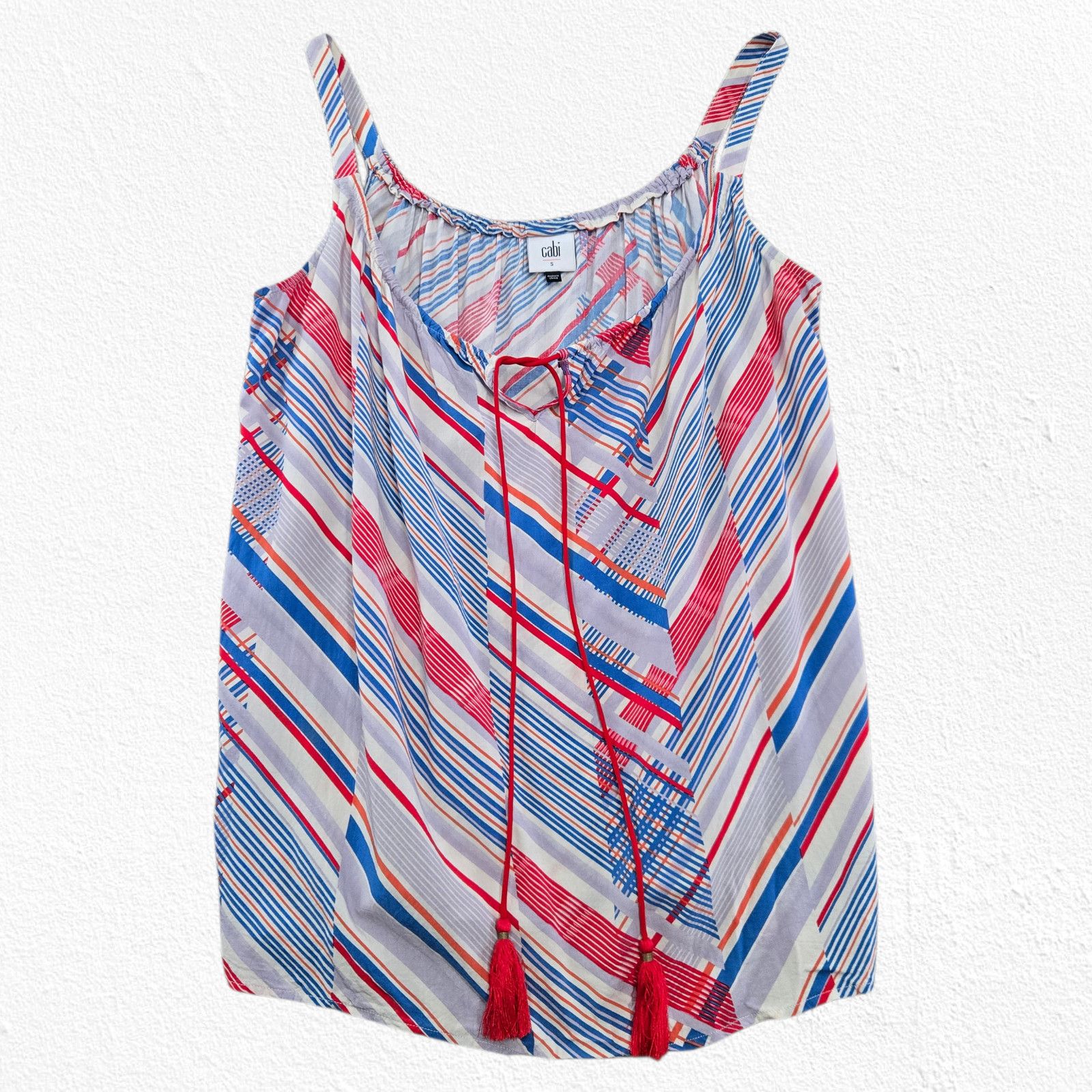 Other CAbi Striped Rayon Tassel Tie Tank Top Size Small Size S / US 4 / IT 40 - 1 Thumbnail