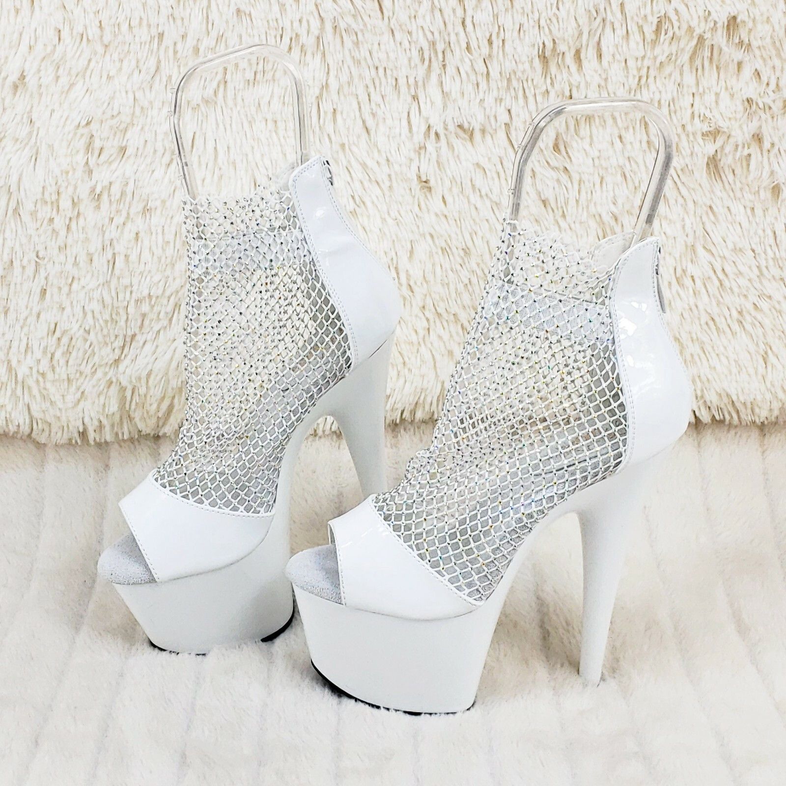Other Adore 765RM White Patent Rhinestone Mesh Platform Sandals 7" Size US 10 / IT 40 - 6 Thumbnail