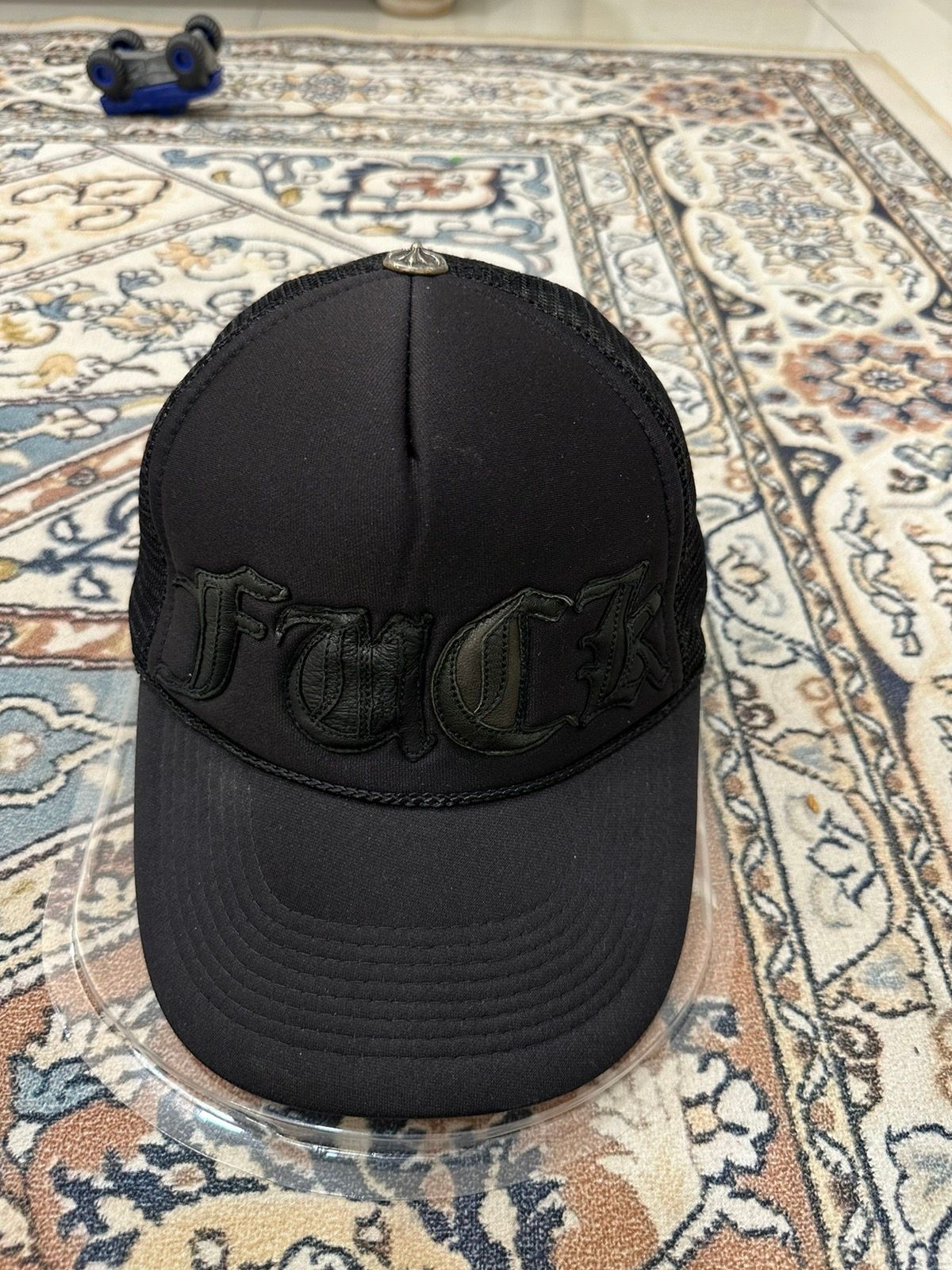 Pre-owned Chrome Hearts Hat / Cap Fuck Leather Spellout In Black