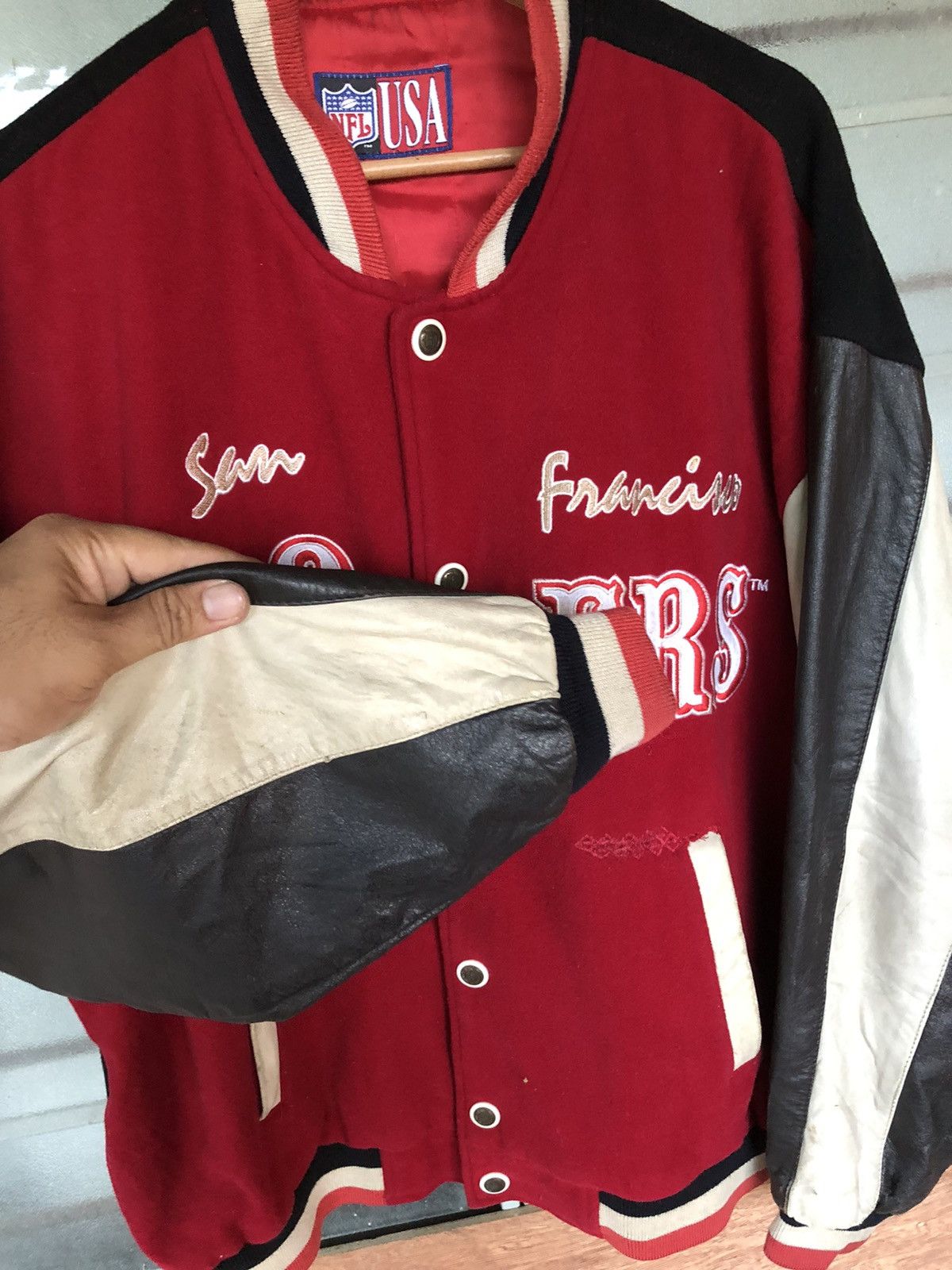 NFL Vintage 90's NFL USA 49ers Bomber Leather Jacket Size US L / EU 52-54 / 3 - 8 Thumbnail