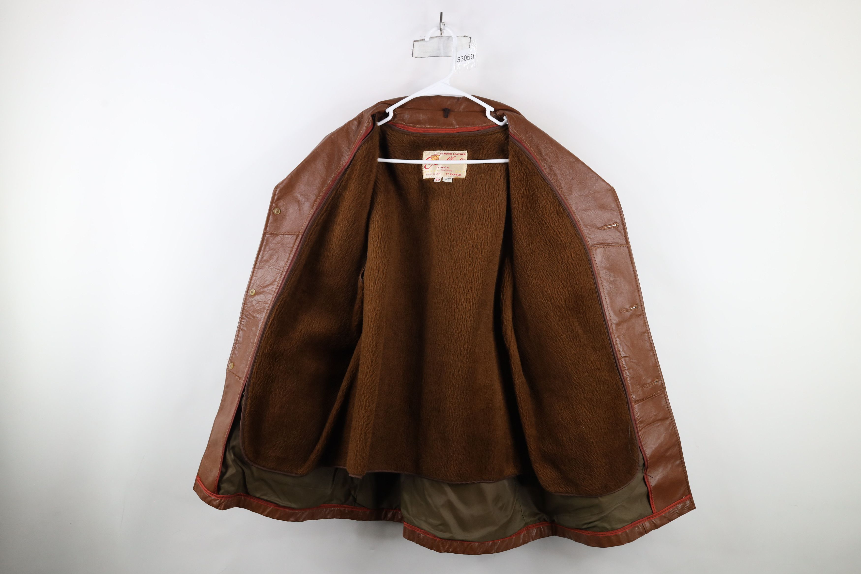 Vintage Vintage 70s Streetwear Lined Leather Button Jacket Brown USA Size US L / EU 52-54 / 3 - 7 Thumbnail