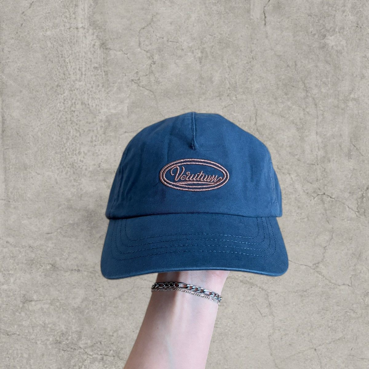 Japanese Brand Cool vintage style cap, blue with beige logo. One size Size ONE SIZE - 4 Thumbnail