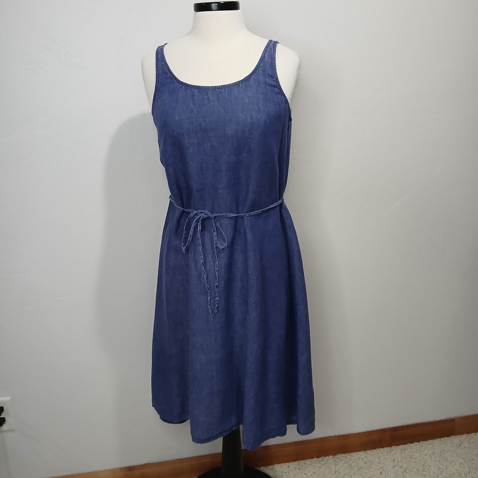 Eileen Fisher Eileen Fisher Linen Dress Small Blue Sleeveless Tie Waist Size S / US 4 / IT 40 - 6 Thumbnail
