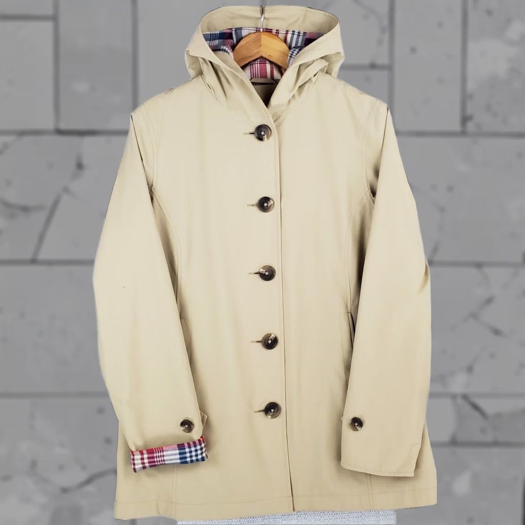 Vintage L.L. Bean Womens Hooded Button Front Macintosh Jacket Khaki Small Beigh Size S / US 4 / IT 40 - 1 Thumbnail