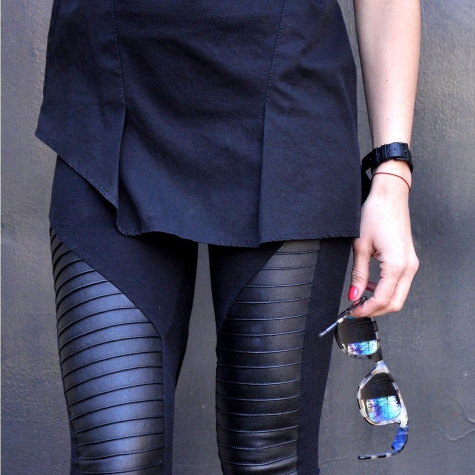Handmade Black Leather Moto Leggings Size 29" - 3 Thumbnail