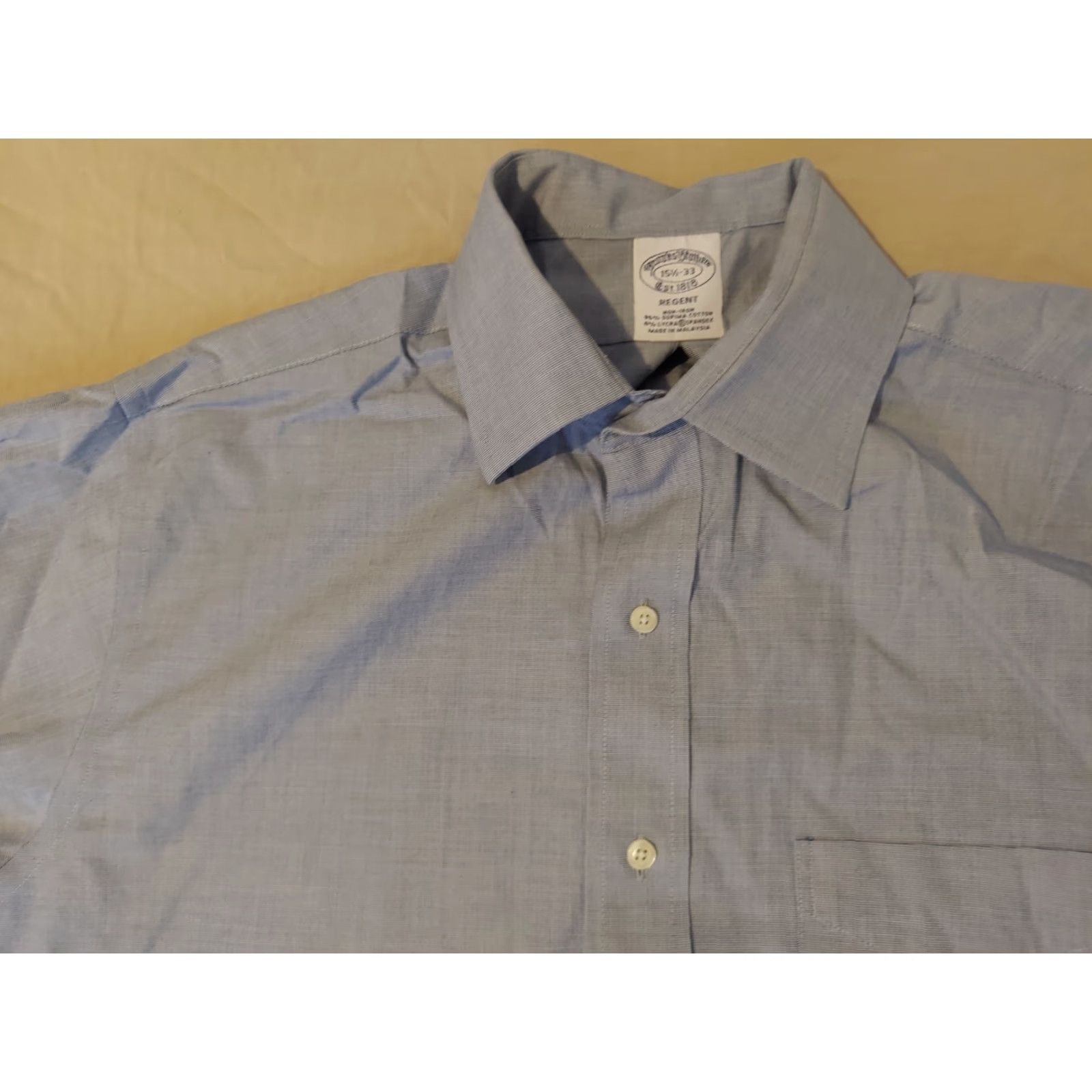 Brooks Brothers Brooks Brothers Dress Shirt Mens 15.5 33 Cotton Blue Button-Down Non-Iron Regular Sleeve Long Button Collar Size 42R - 2 Thumbnail