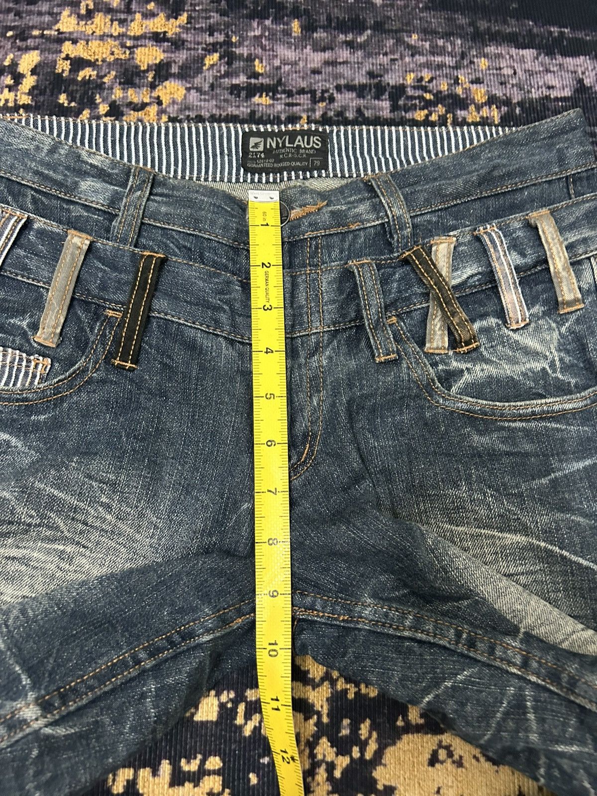 Japanese Brand NYLAUS Doublle Waist Mud Claw Mark Cropped Jeans Size US 31 - 17 Thumbnail