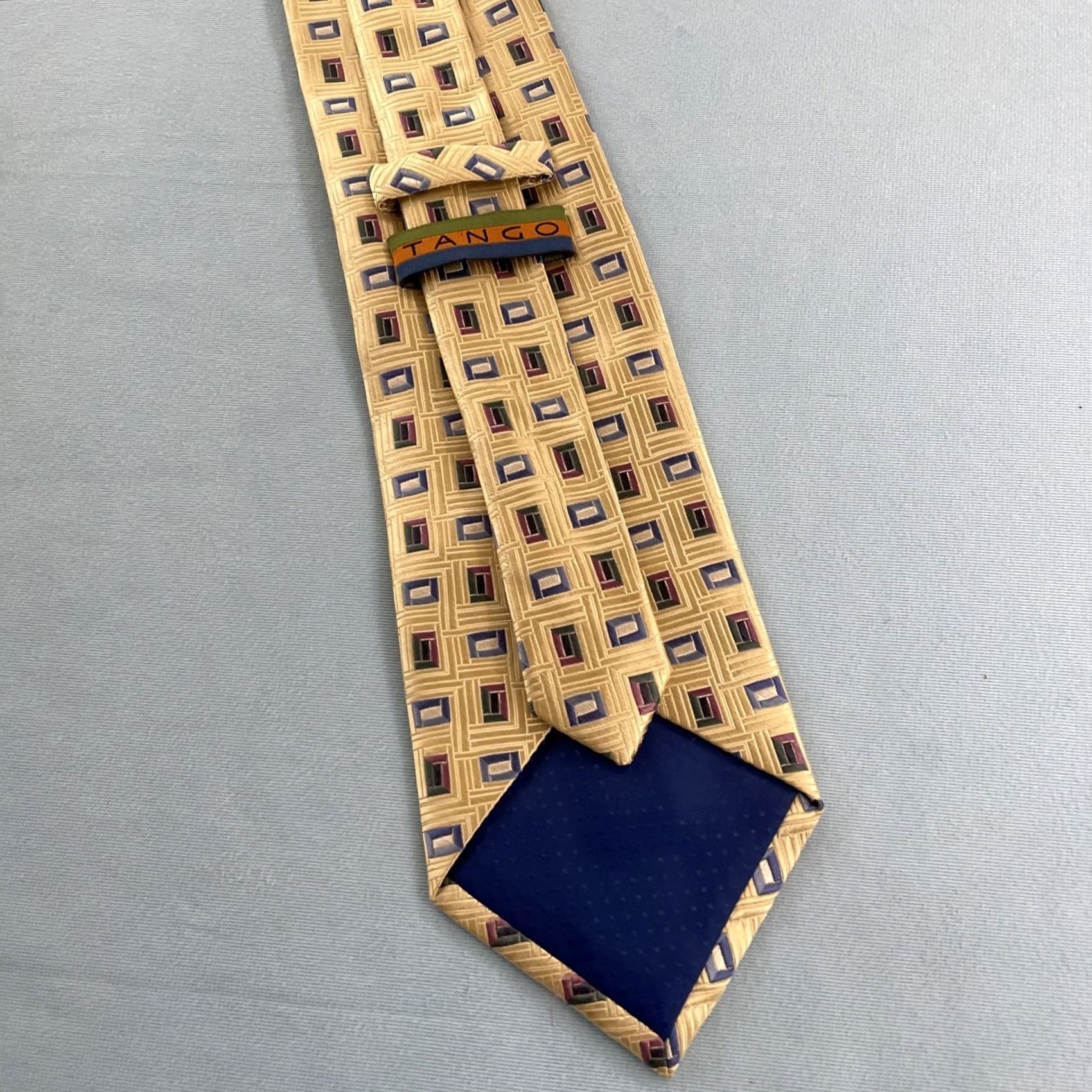 Vintage VINTAGE Tango Woven Silk Tie 61" Geometric Polka Dot Square Hand Made 4x61 Light Yellow Tie Mens 100% Silk Adjustble Some Wear Size ONE SIZE - 4 Thumbnail