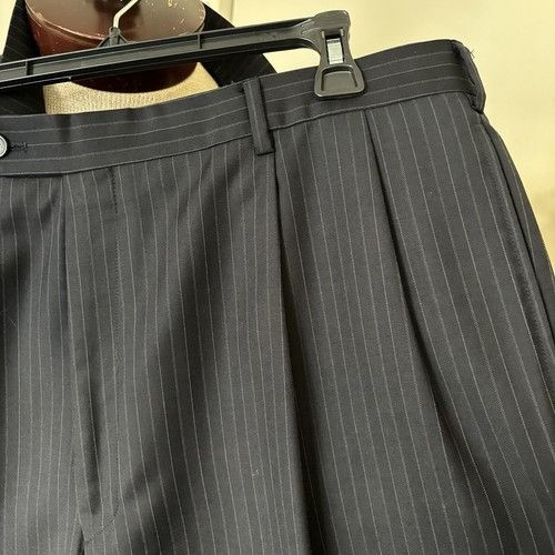 Jos. A. Bank Jos. A. Bank Mens 44L Navy Striped 100% Wool 2 Piece Suit Wi Size 44L - 15 Thumbnail