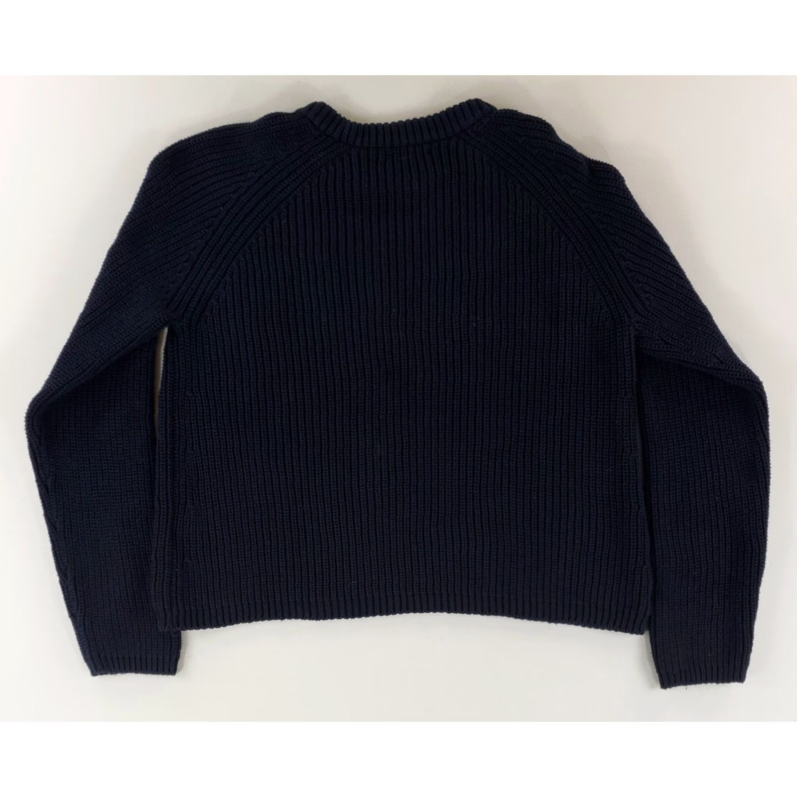 Quince Quince Sweater Cropped Heavy Cotton Knit Long Sleeve Blue Womens L Pullover Size L / US 10 / IT 46 - 4 Thumbnail
