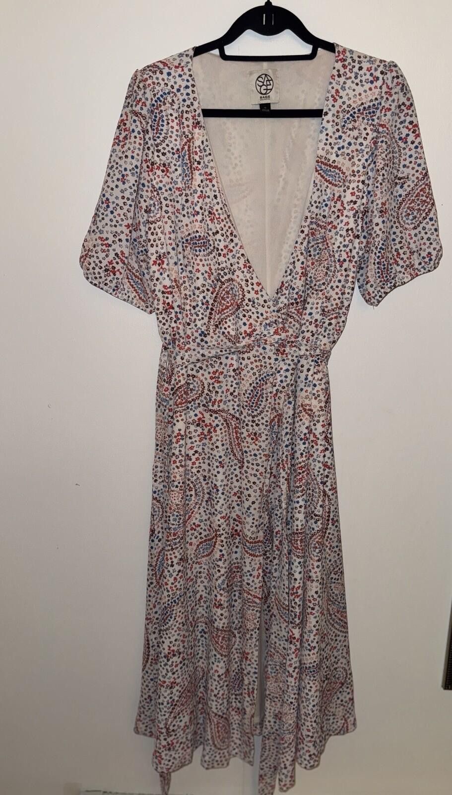 Sage Sage Collection Puff Sleeve Paisley Wrap Midi Dress Size 12 Size XL / US 12-14 / IT 48-50 - 3 Thumbnail