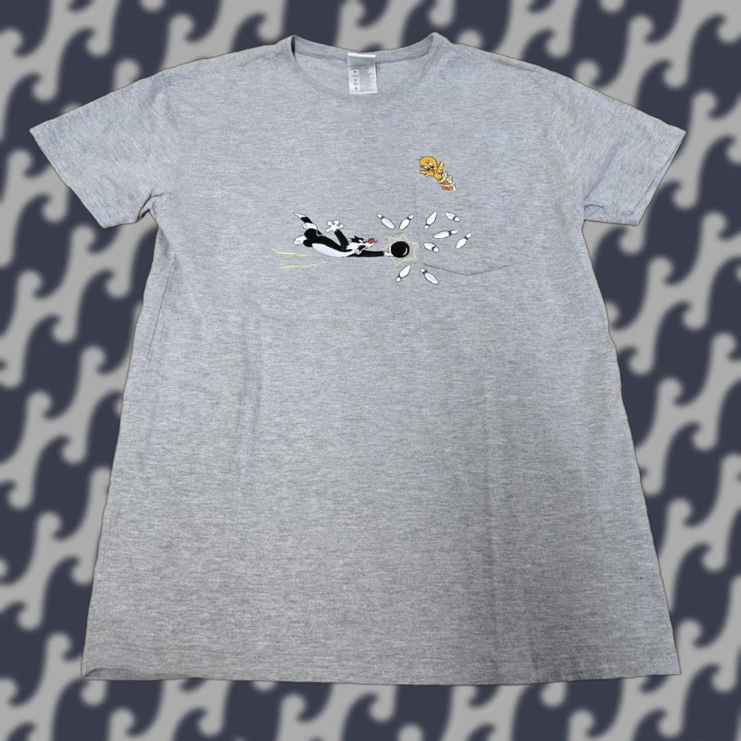 Vintage Warner Bros Looney Tunes Shirt Mens Small Gray Sylvester Tweety Bowling Cartoon Tee Size US S / EU 44-46 / 1 - 1 Thumbnail