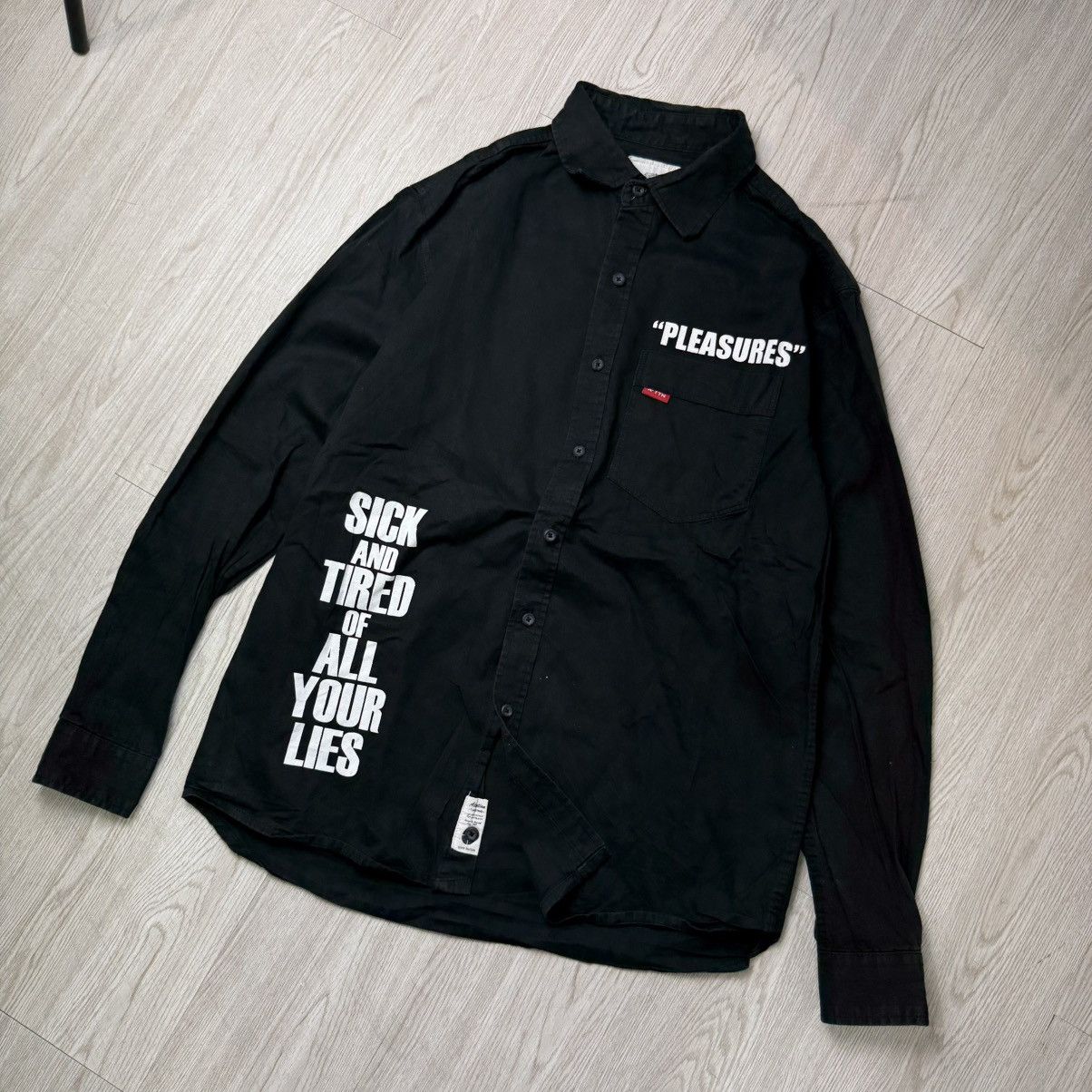Japanese Brand PLEASURES attention minor threat back print button up shirt Size US L / EU 52-54 / 3 - 2 Thumbnail