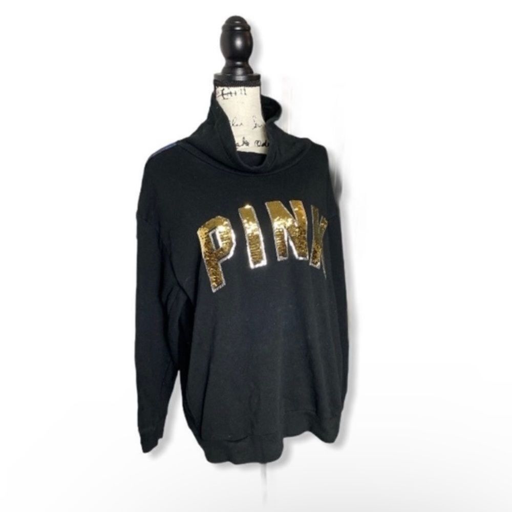 Victoria's Secret Victoria’s Secret PINK Black Sequin Logo Campus Cowl Neck Ho Size L / US 10 / IT 46 - 5 Thumbnail