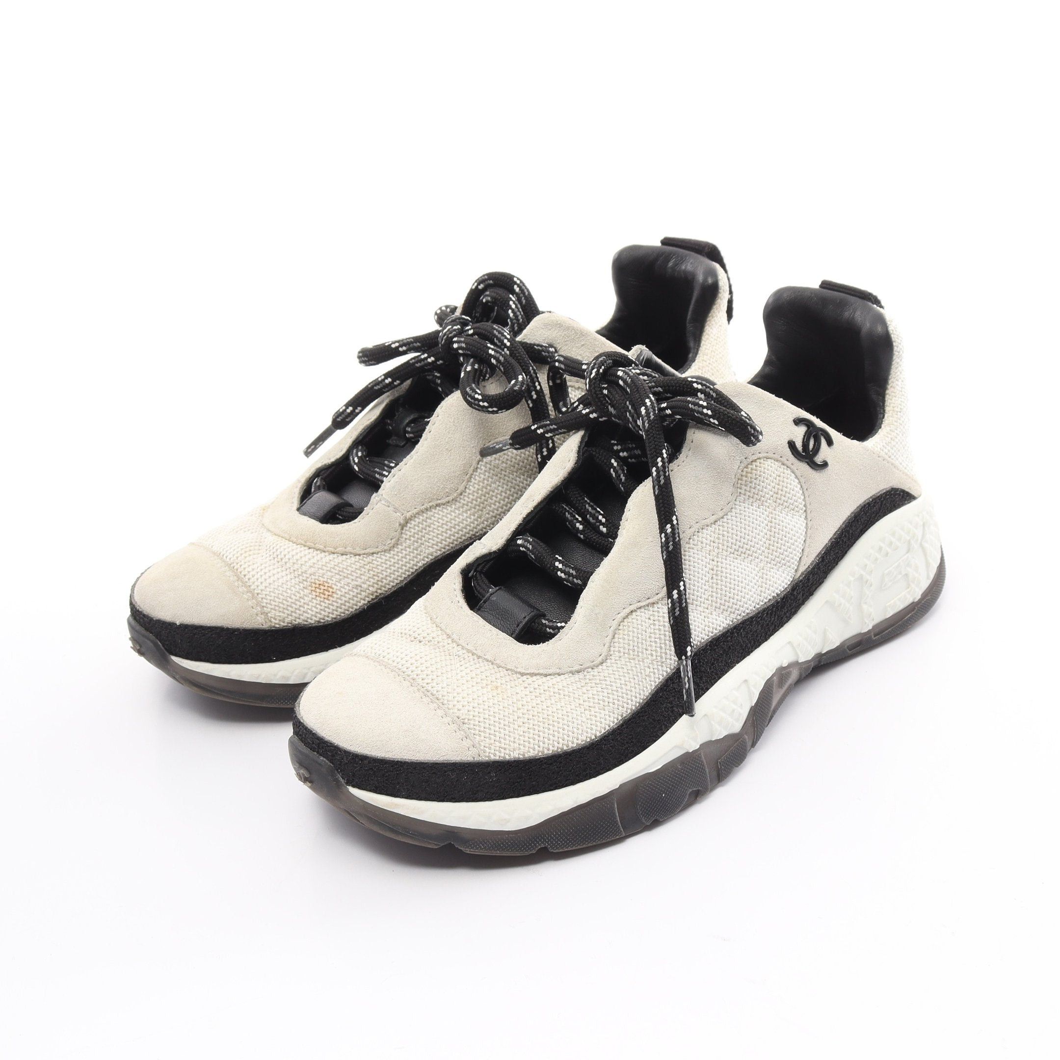image of Chanel Coco Mark Sneakers Suede Fabric Ivory Black, Women's