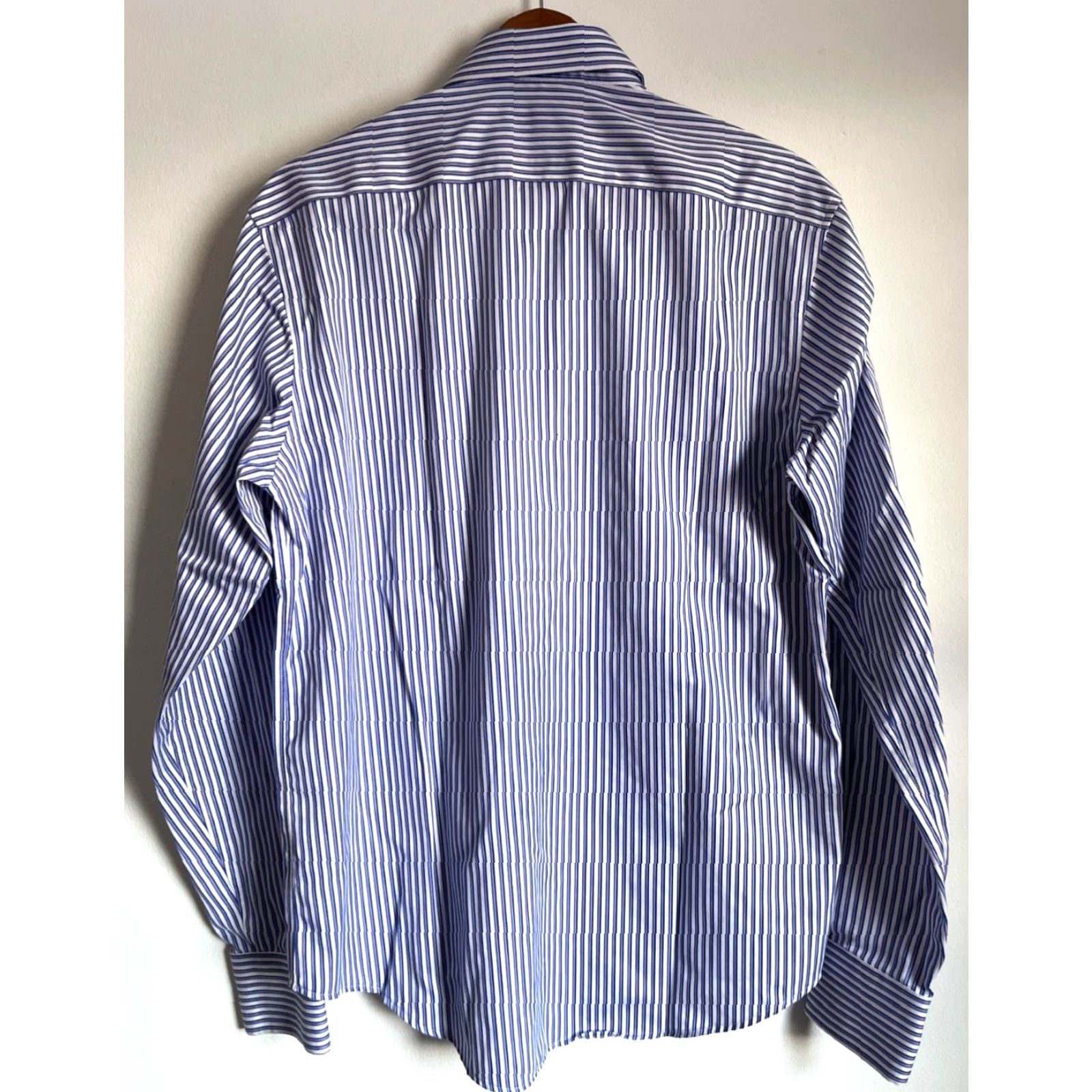 Pinko Thomas Pink Traveller Slim Fit Dress Shirt Striped Sz 16, 41cm Men’s Shirt, White/Blue/Purple, 100% Cotton, Long Sleeve, Button-Front, Spread Collar Size 42R - 2 Thumbnail