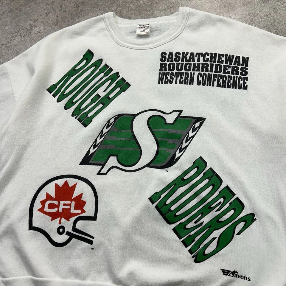 Vintage SASKATCHEWAN ROUGHRIDERS AOP SWEATSHIRT RAVENS Sz XL Size US XL / EU 56 / 4 - 3 Thumbnail
