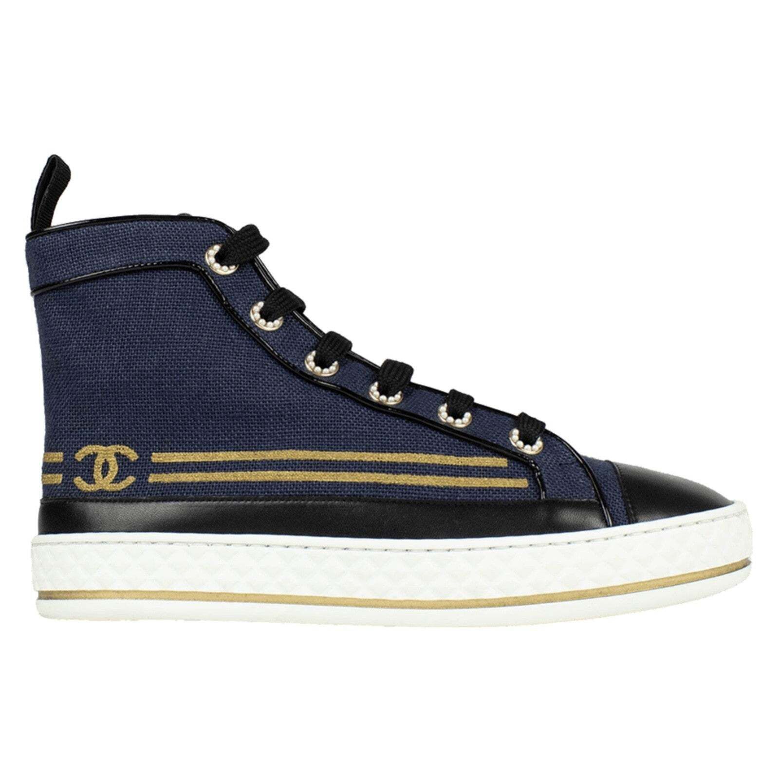 Chanel 19C Denim CC Platform Lace Up High Top Trainer Sneaker 40 Size US 10 / IT 40 - 1 Thumbnail