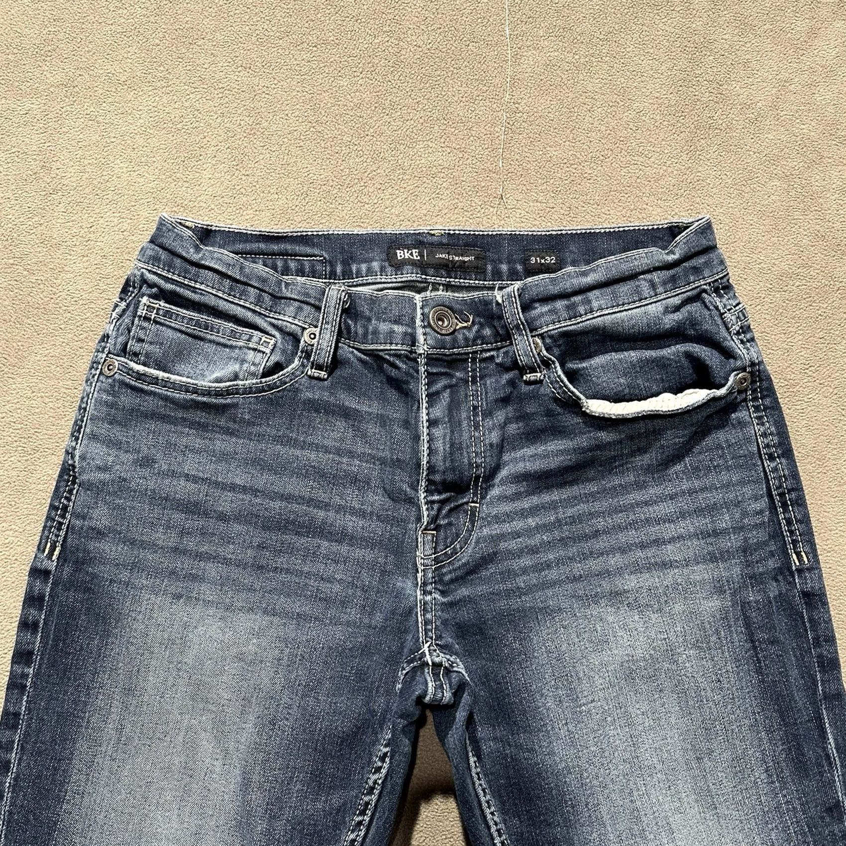 Vintage BKE Jake Jeans Mens 31x32 (30x30) Blue Straight Leg Denim Medium Wash Faded FUC Size US 31 - 3 Thumbnail