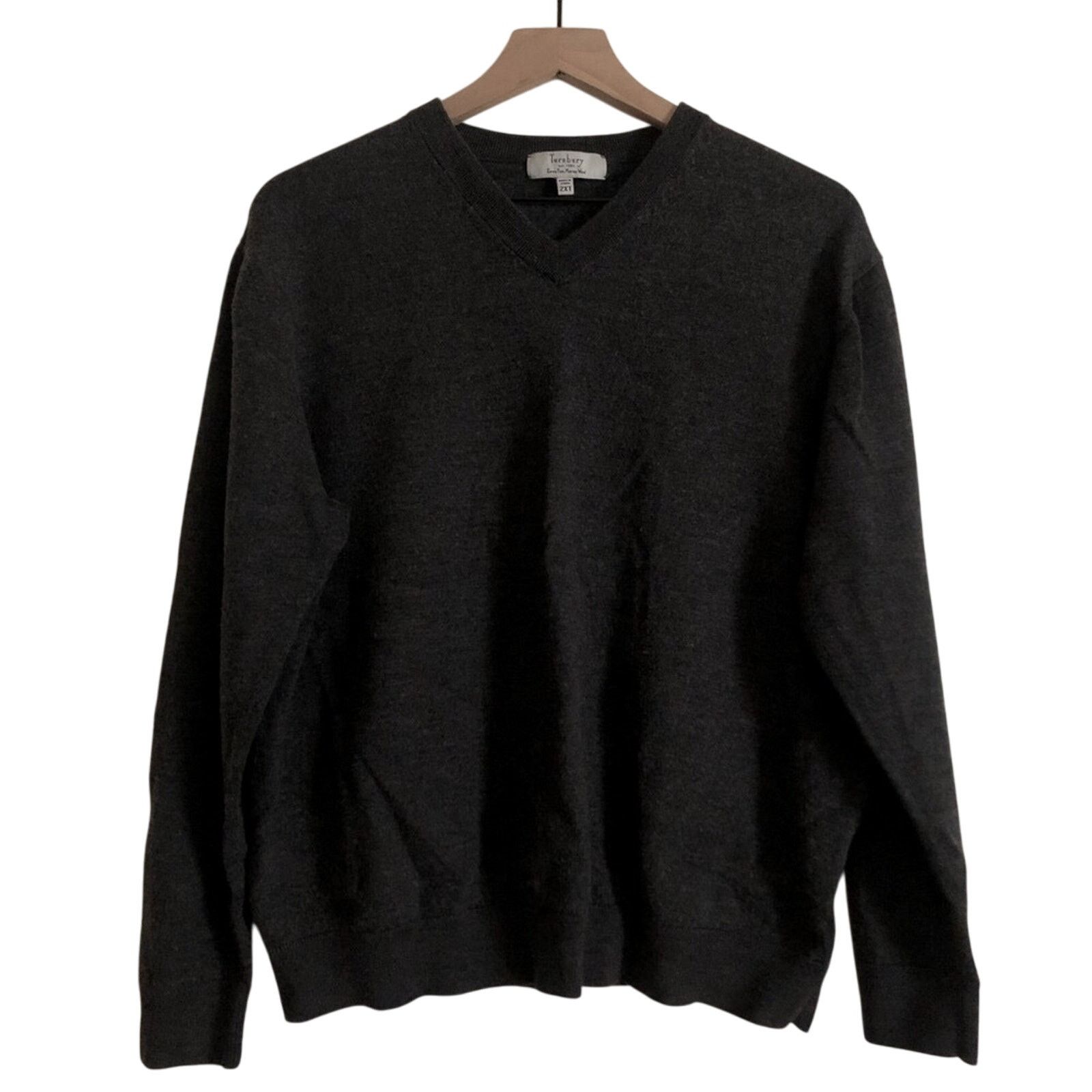 Turnbury Turnbury Extra Fine Merino Wool Dark Gray V-Neck Sweater Size US XXL / EU 58 / 5 - 1 Thumbnail