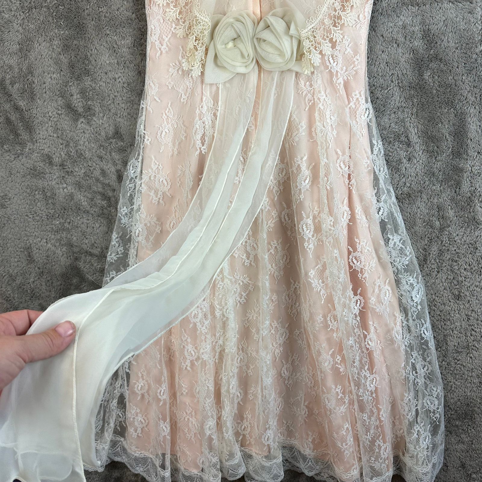 Other Vintage 80s Pink Lace Dress Victorian Frilly Cottage Prom Size ONE SIZE - 9 Thumbnail